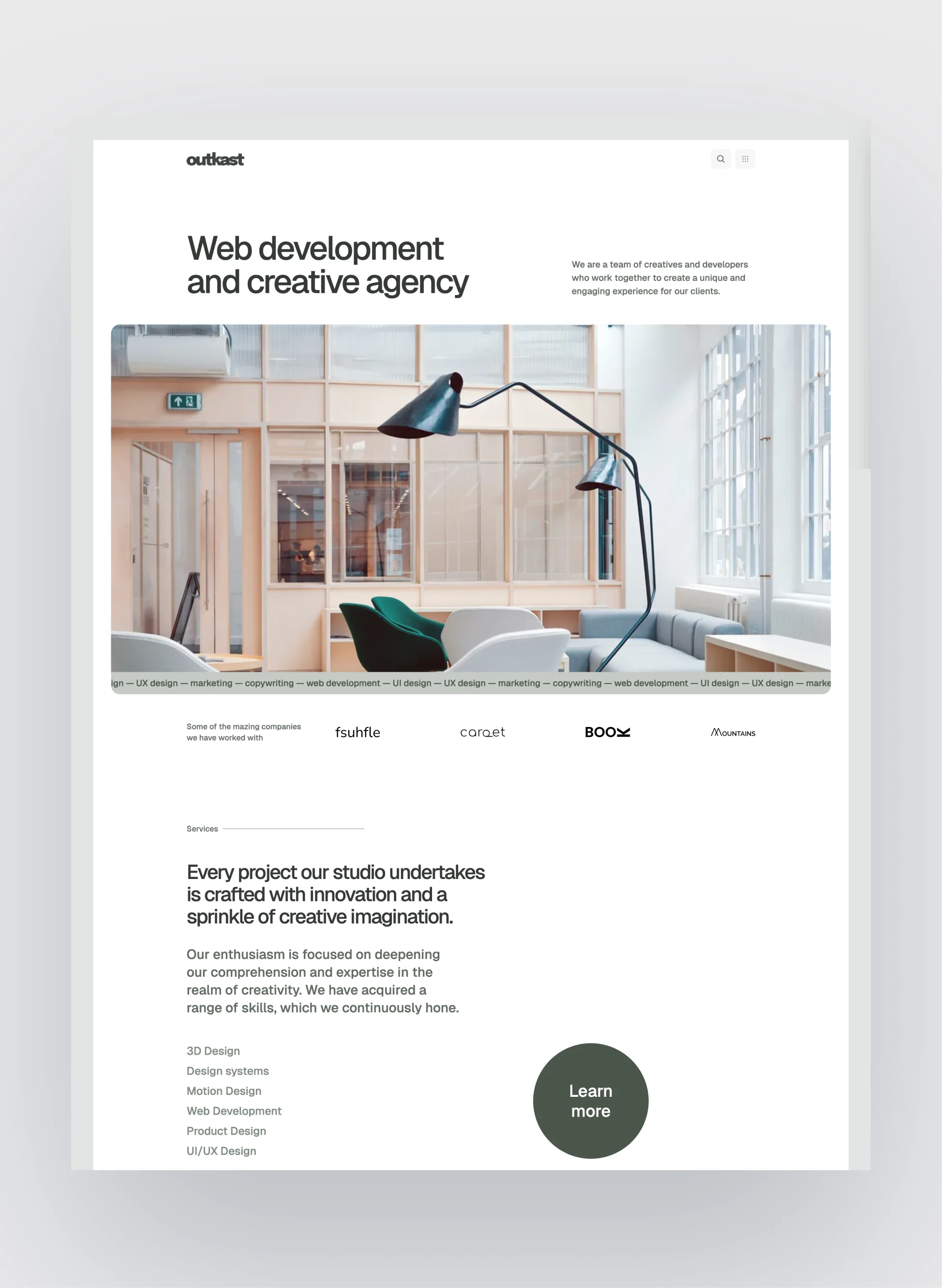 Outkast homepage layout