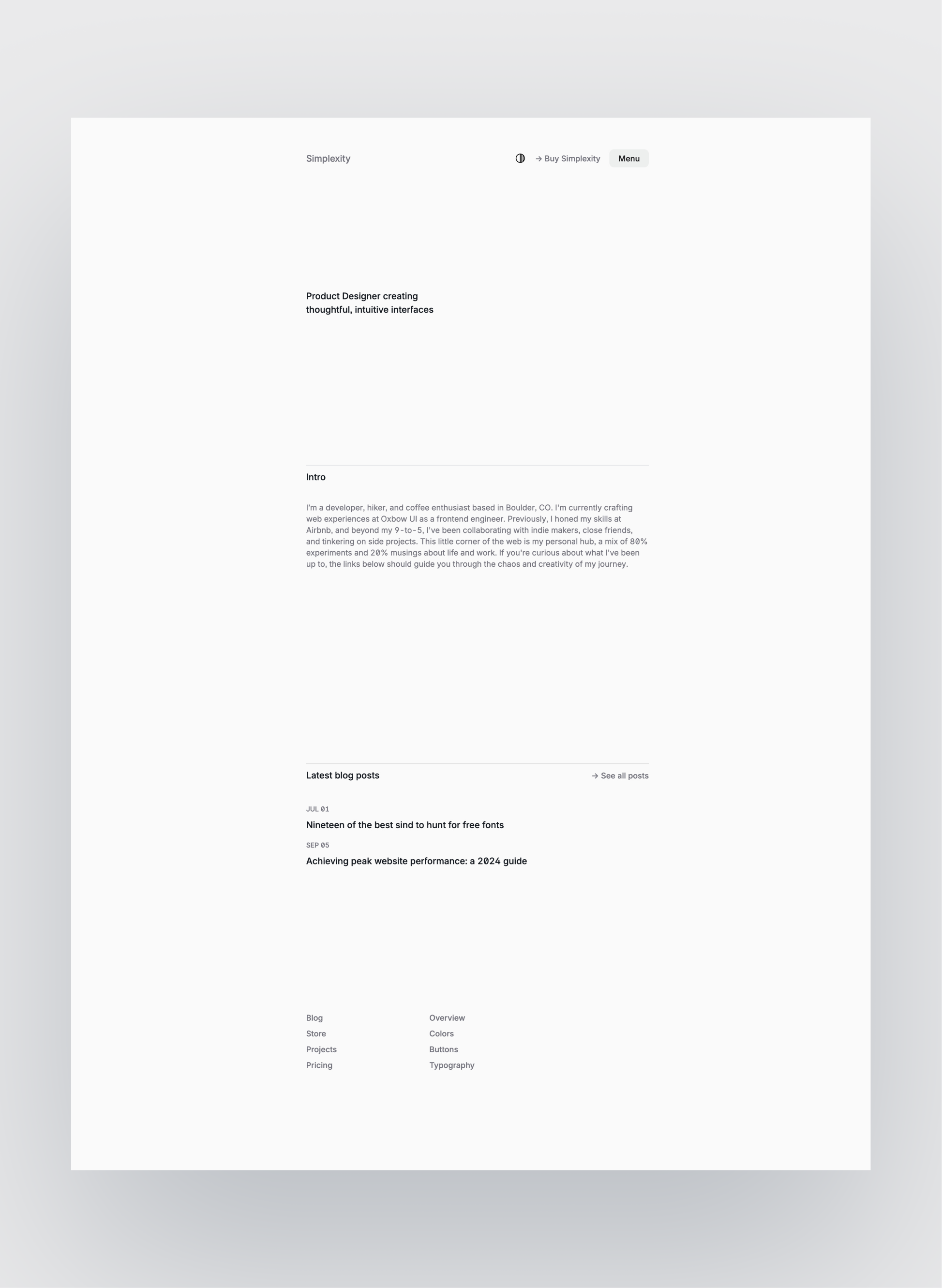 Simplexity homepage layout