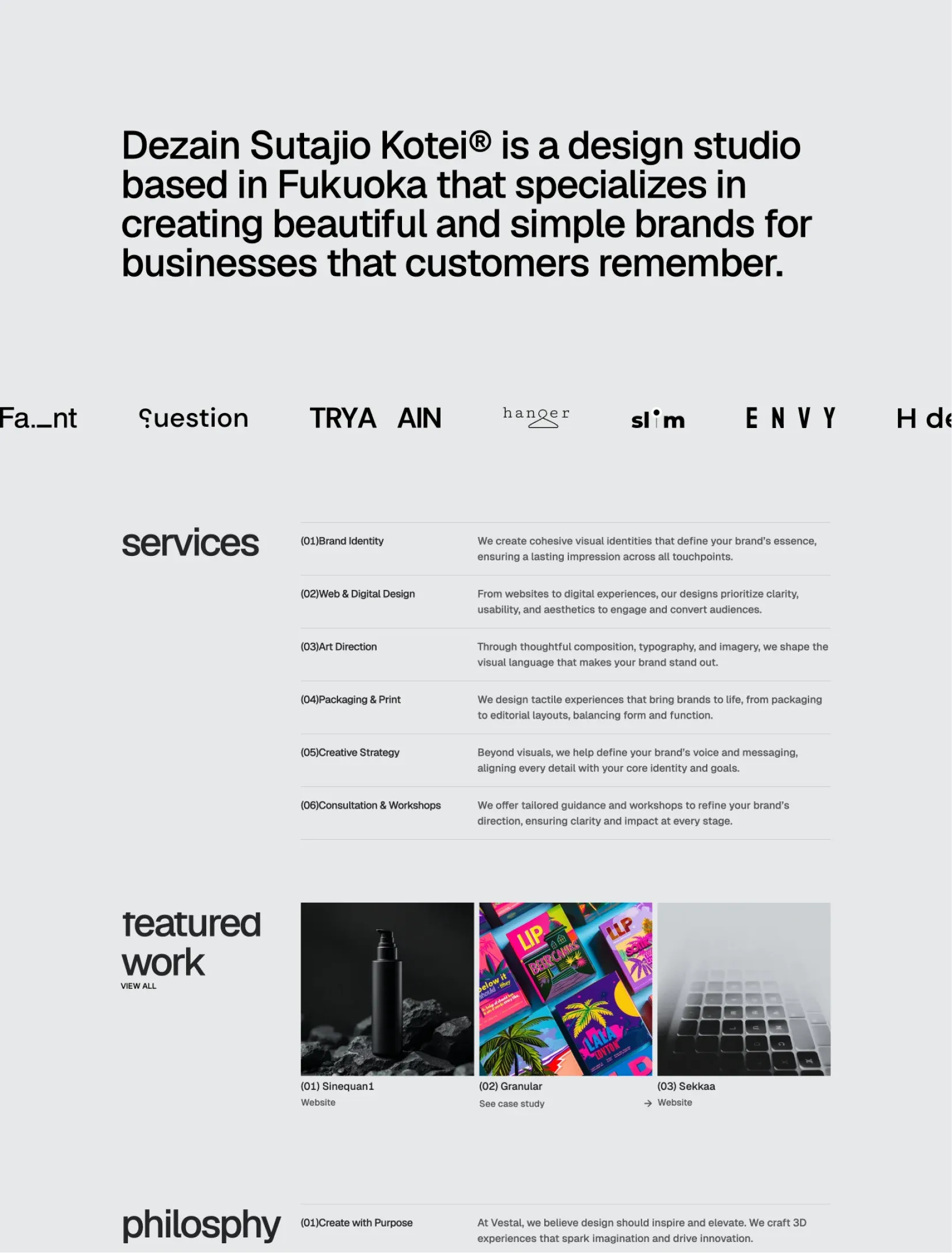 Kotei homepage layout