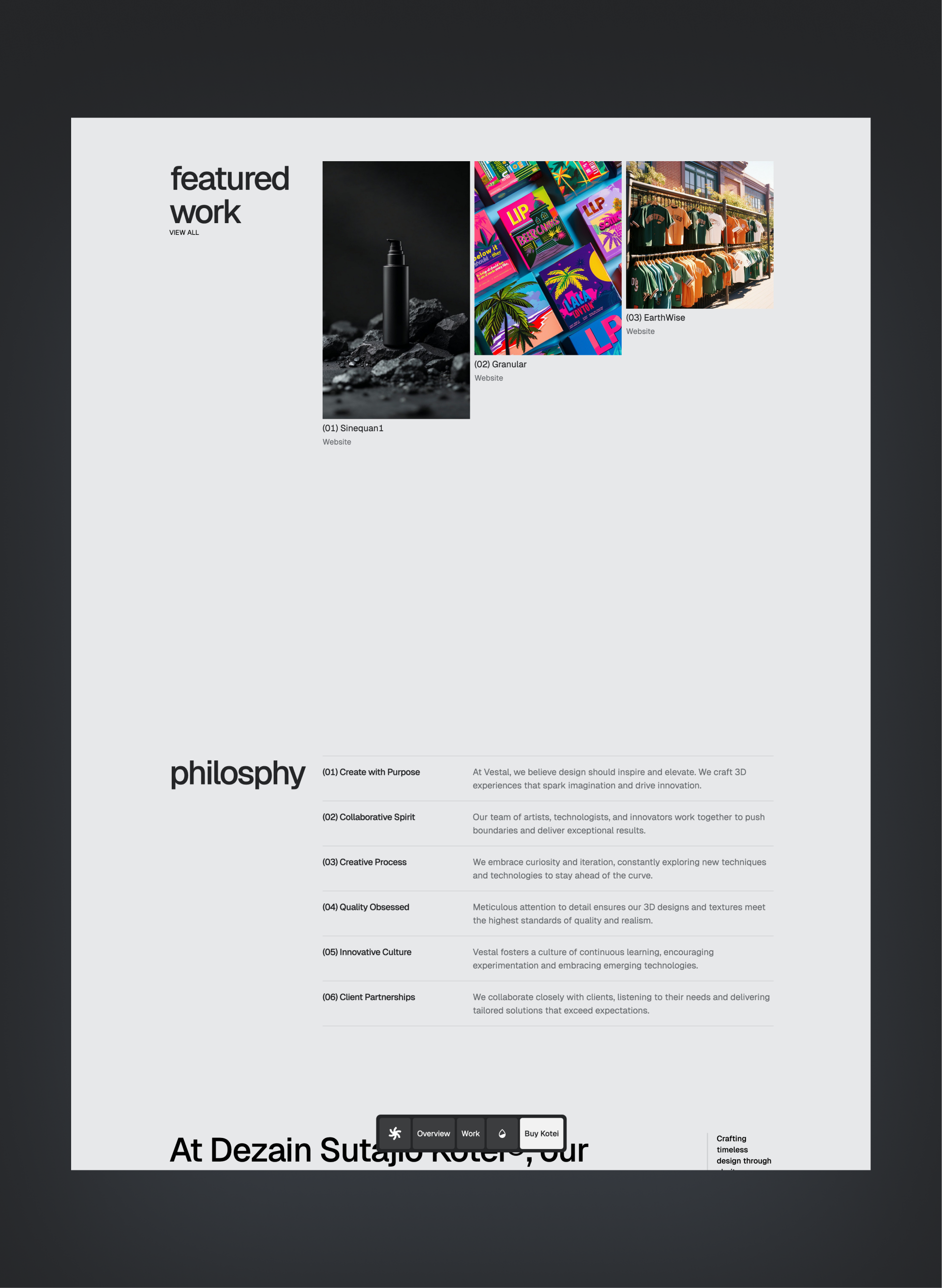 Kotei homepage layout