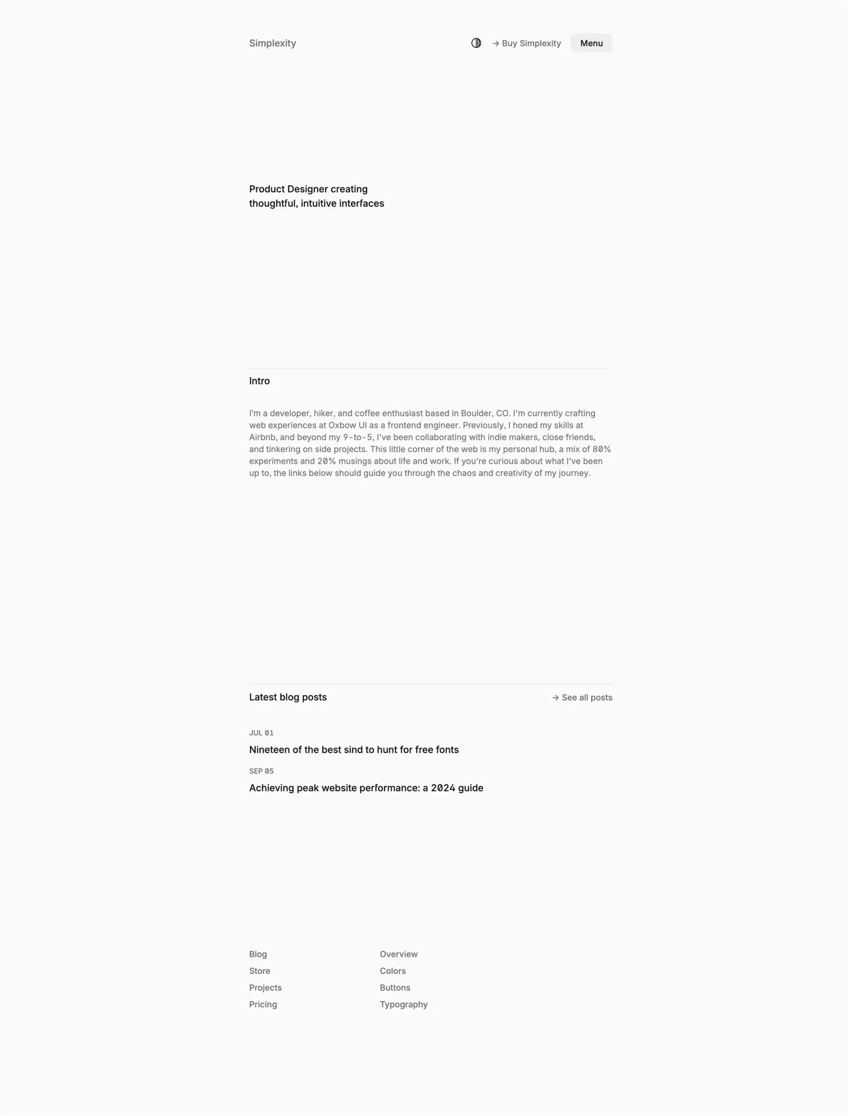 Simplexity homepage layout