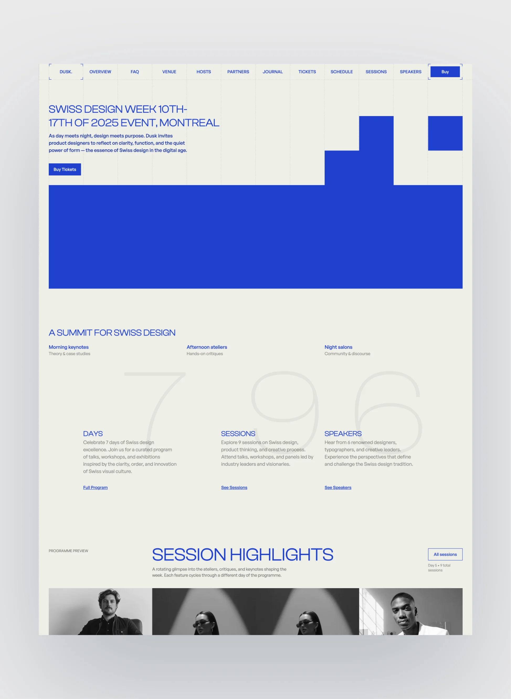 Dusk event landing page with structured layout