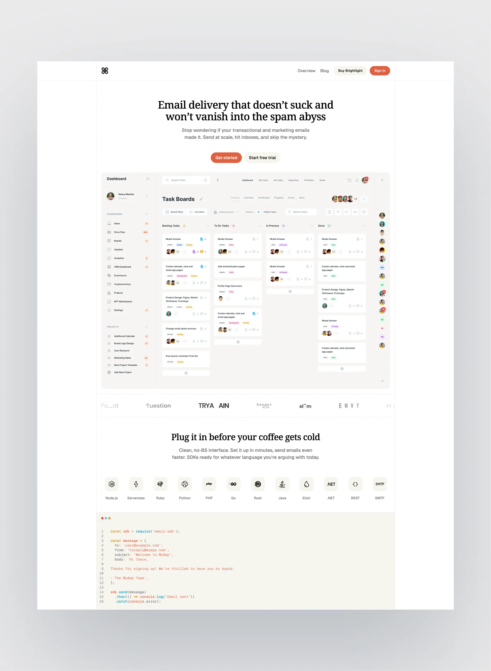 Brightlight SaaS homepage layout