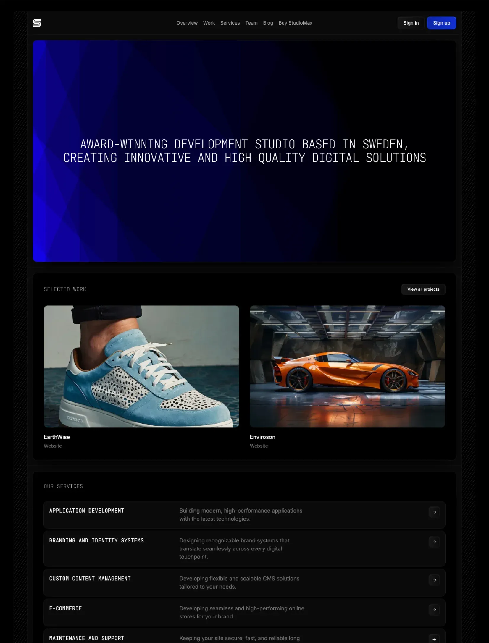 Studiomax homepage layout