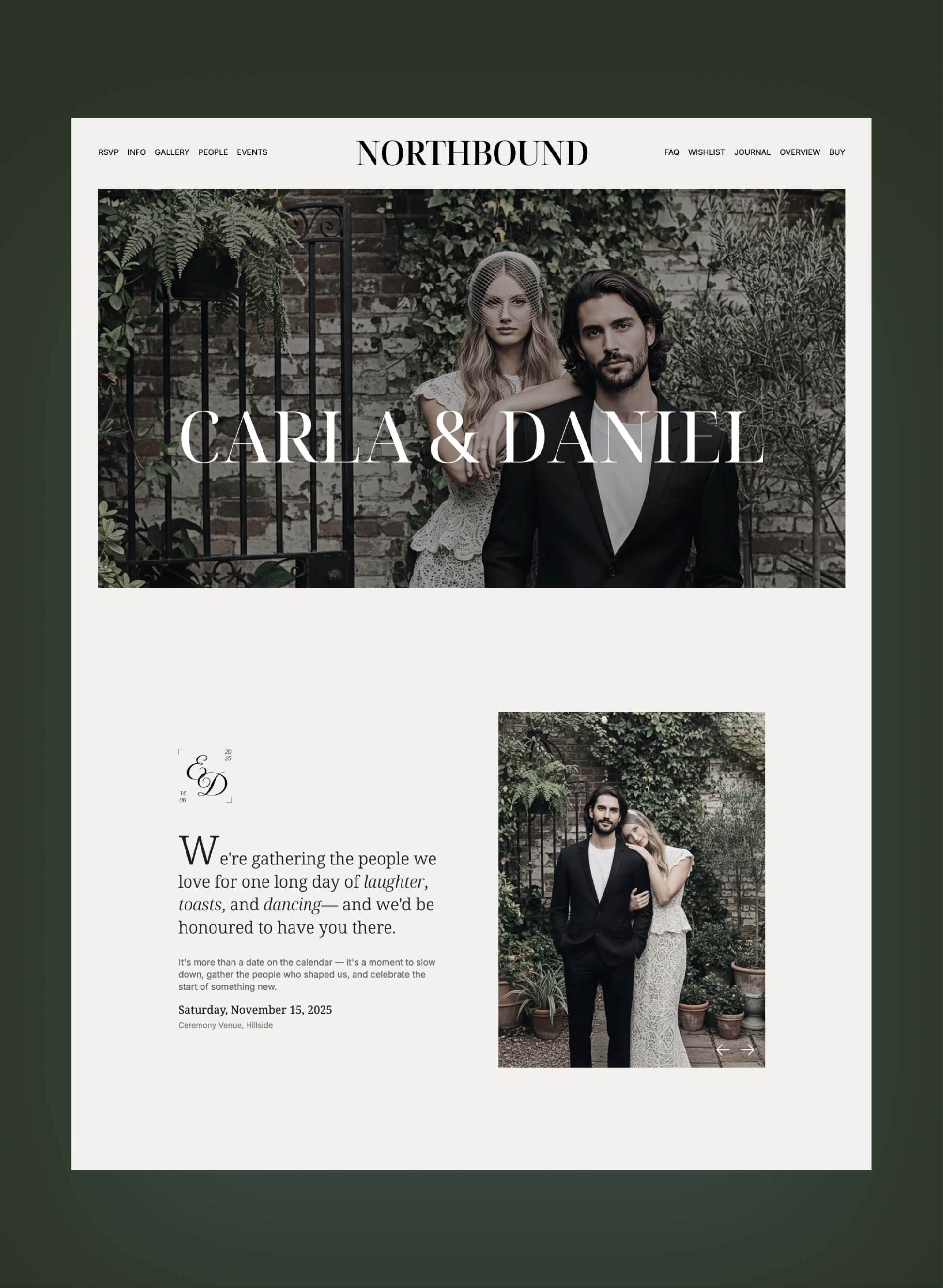 Northbound wedding landing page with elegant serif typography