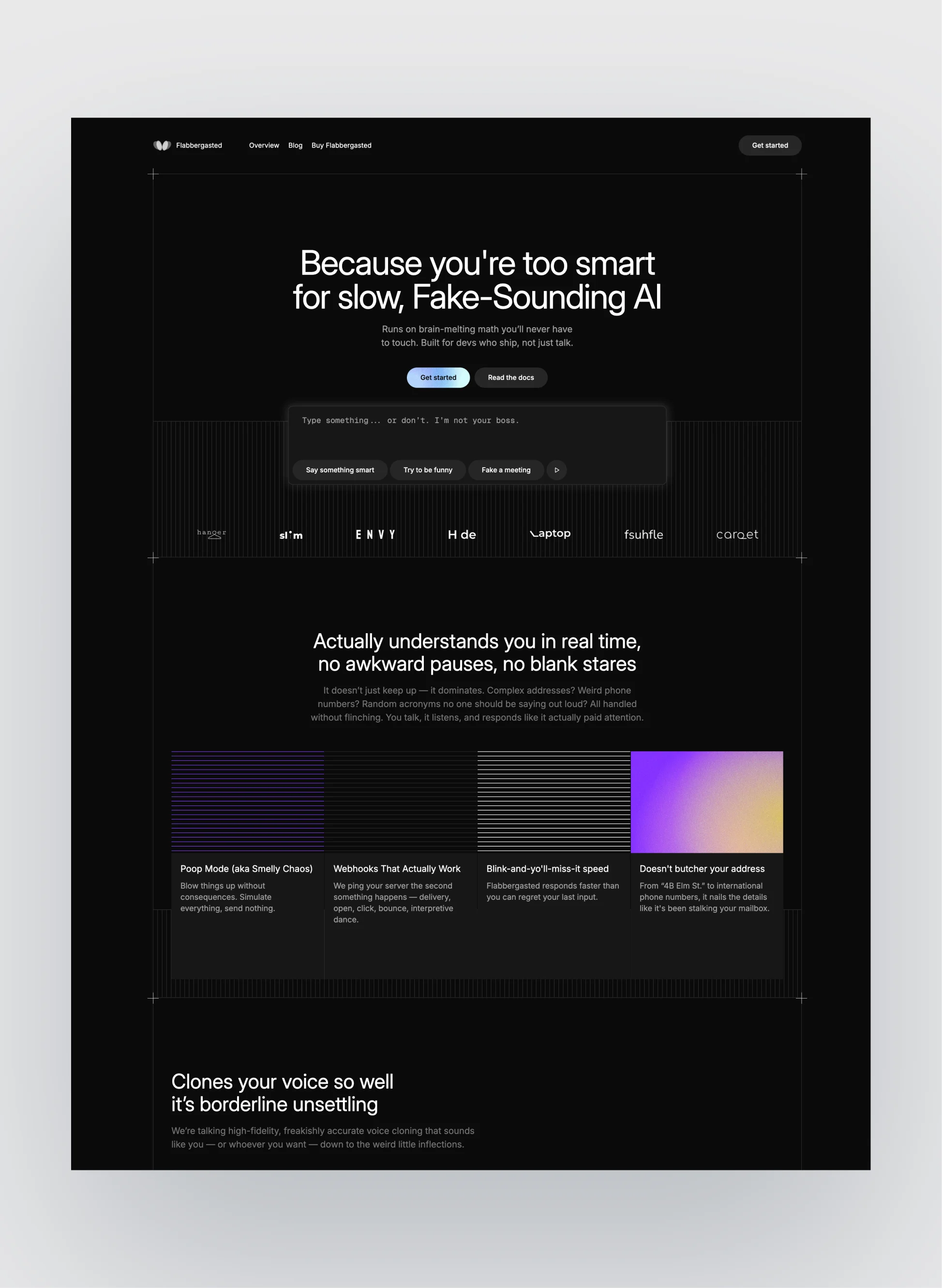 Flabbergasted dark SaaS homepage layout