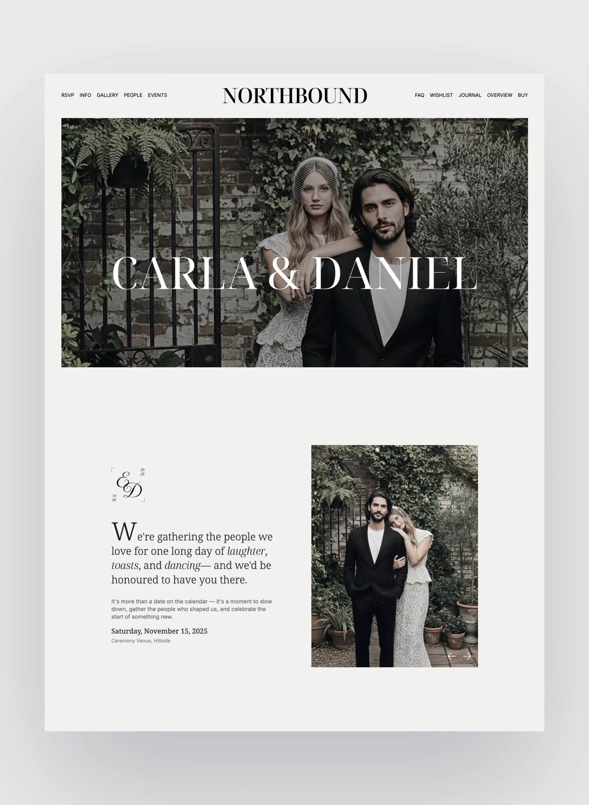 Northbound wedding landing page with elegant serif typography