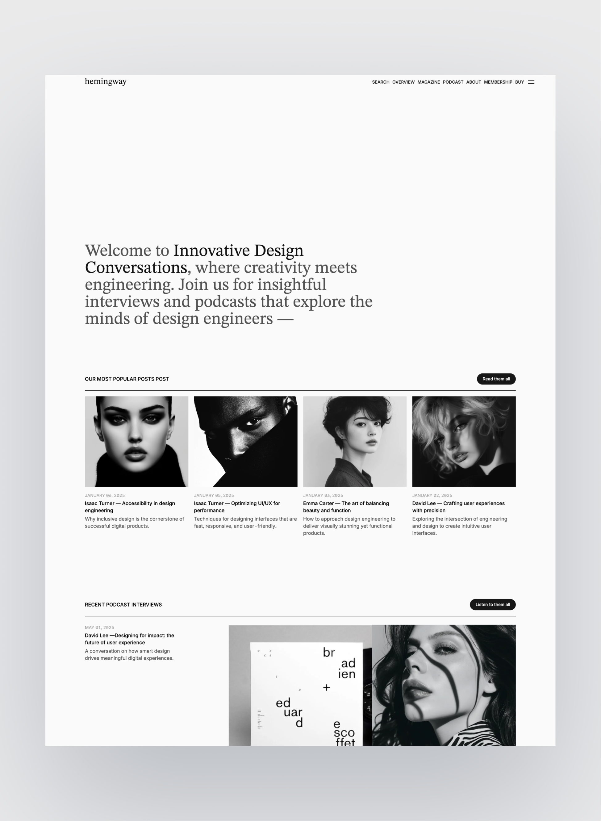 Hemingway blog homepage layout