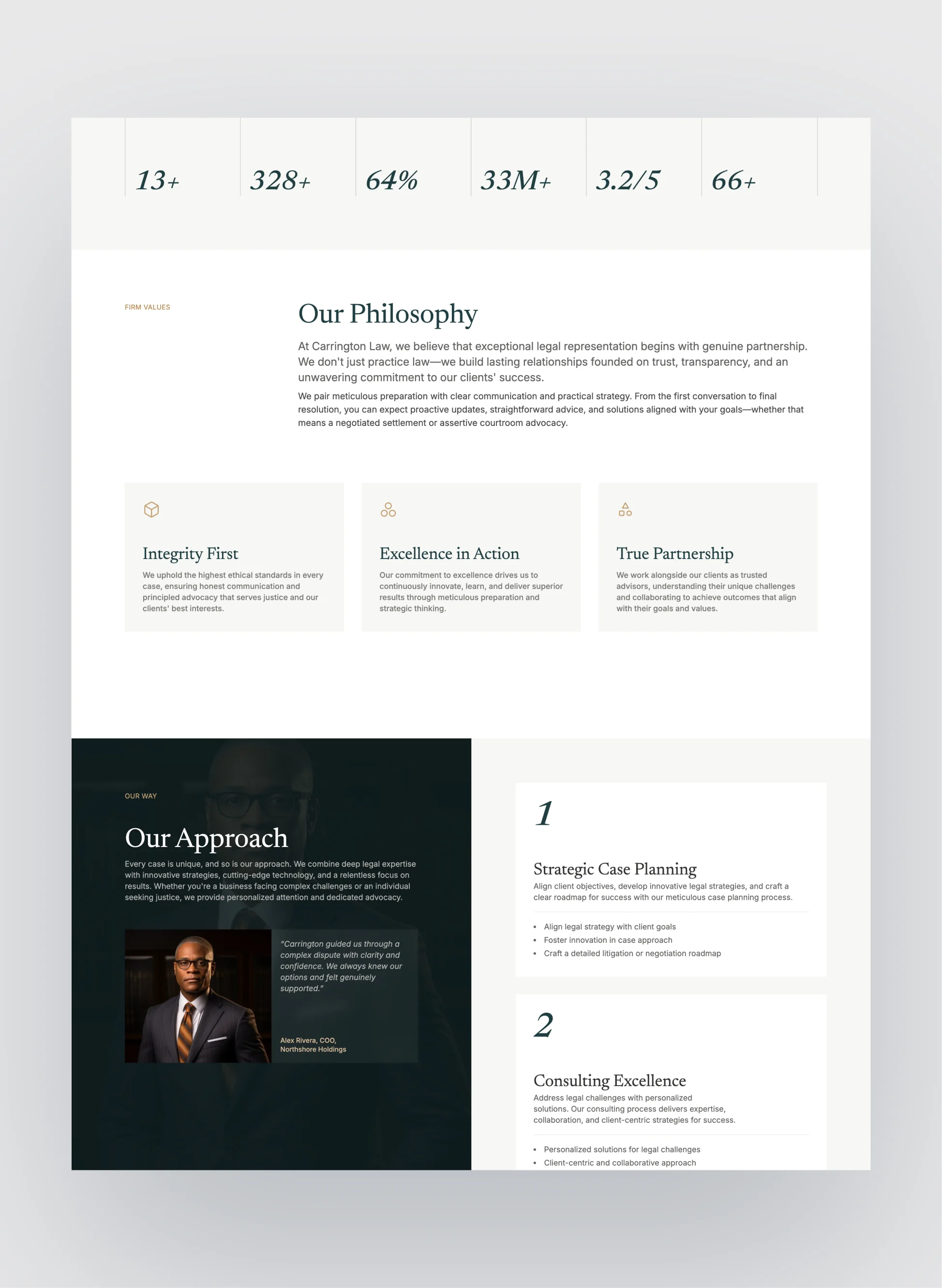 Carrington legal landing page with clean professional layout