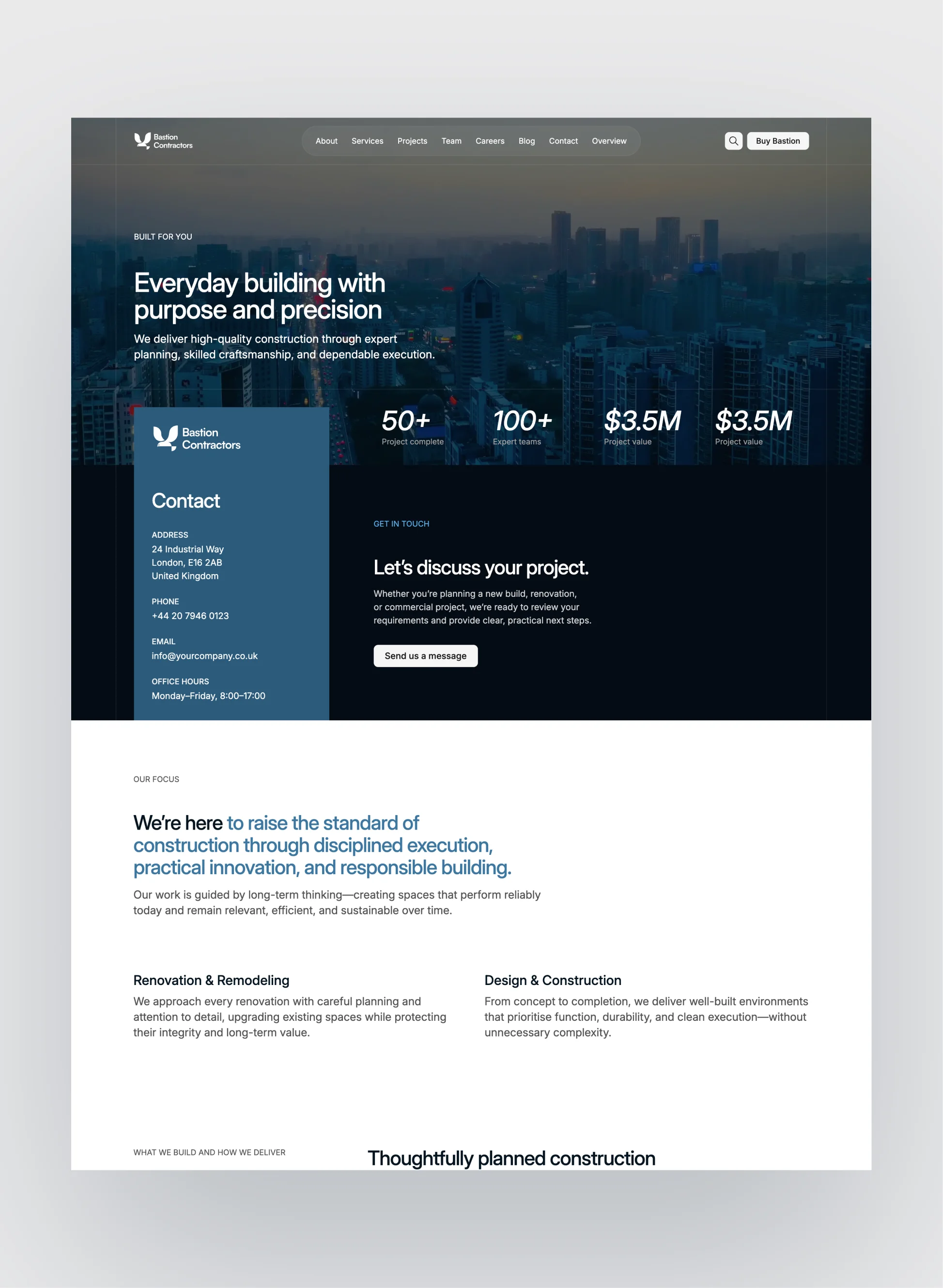 Bastion construction homepage layout