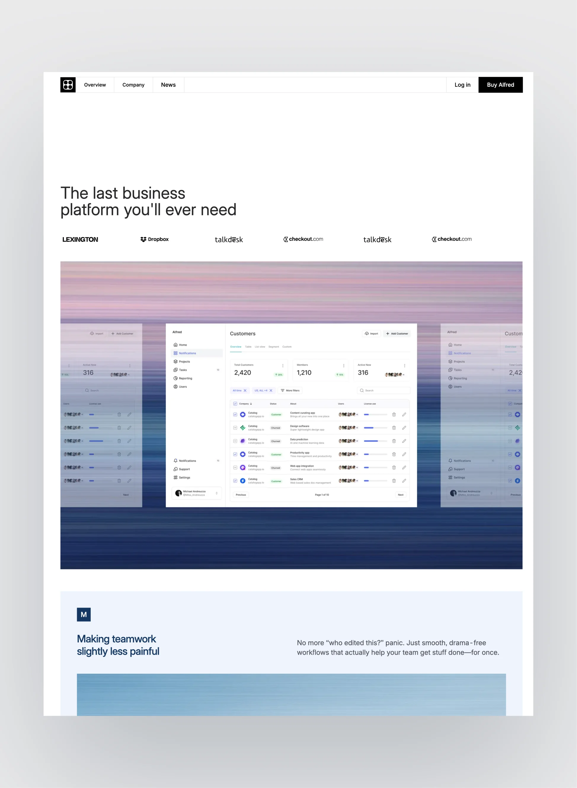 Alfred SaaS homepage layout