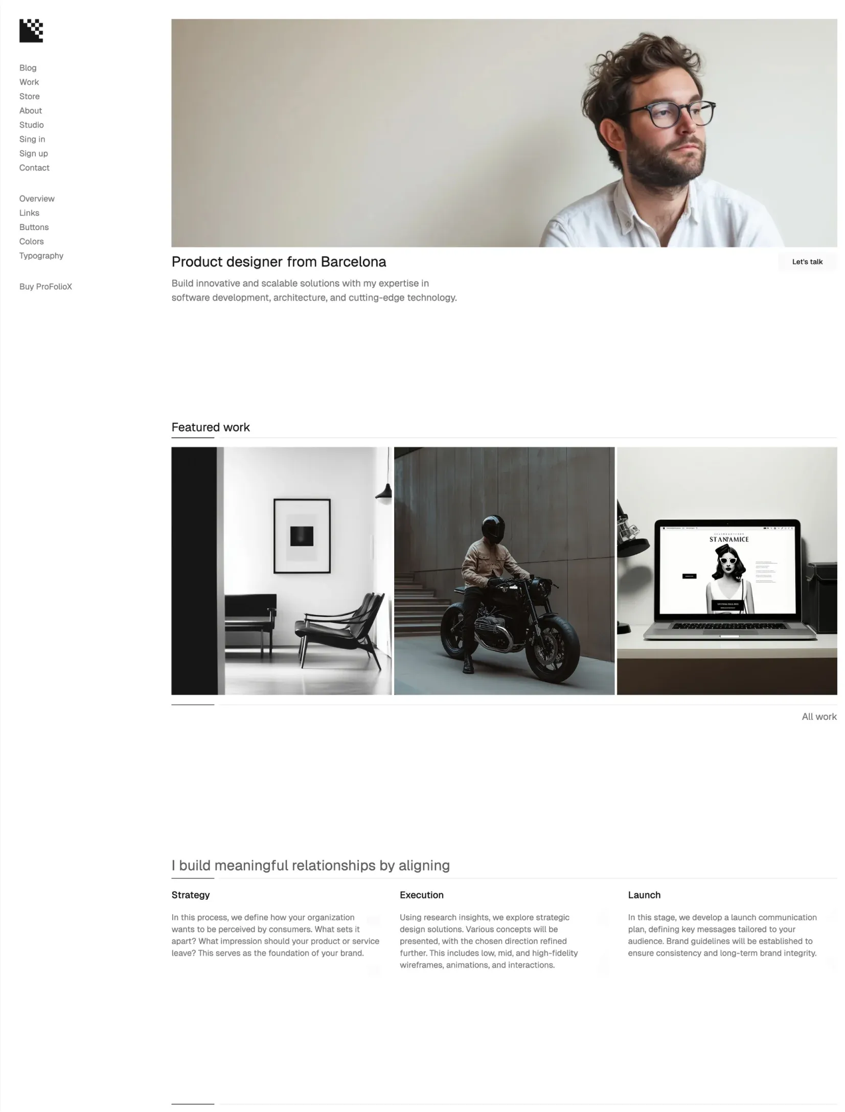 Pro FolioX homepage layout