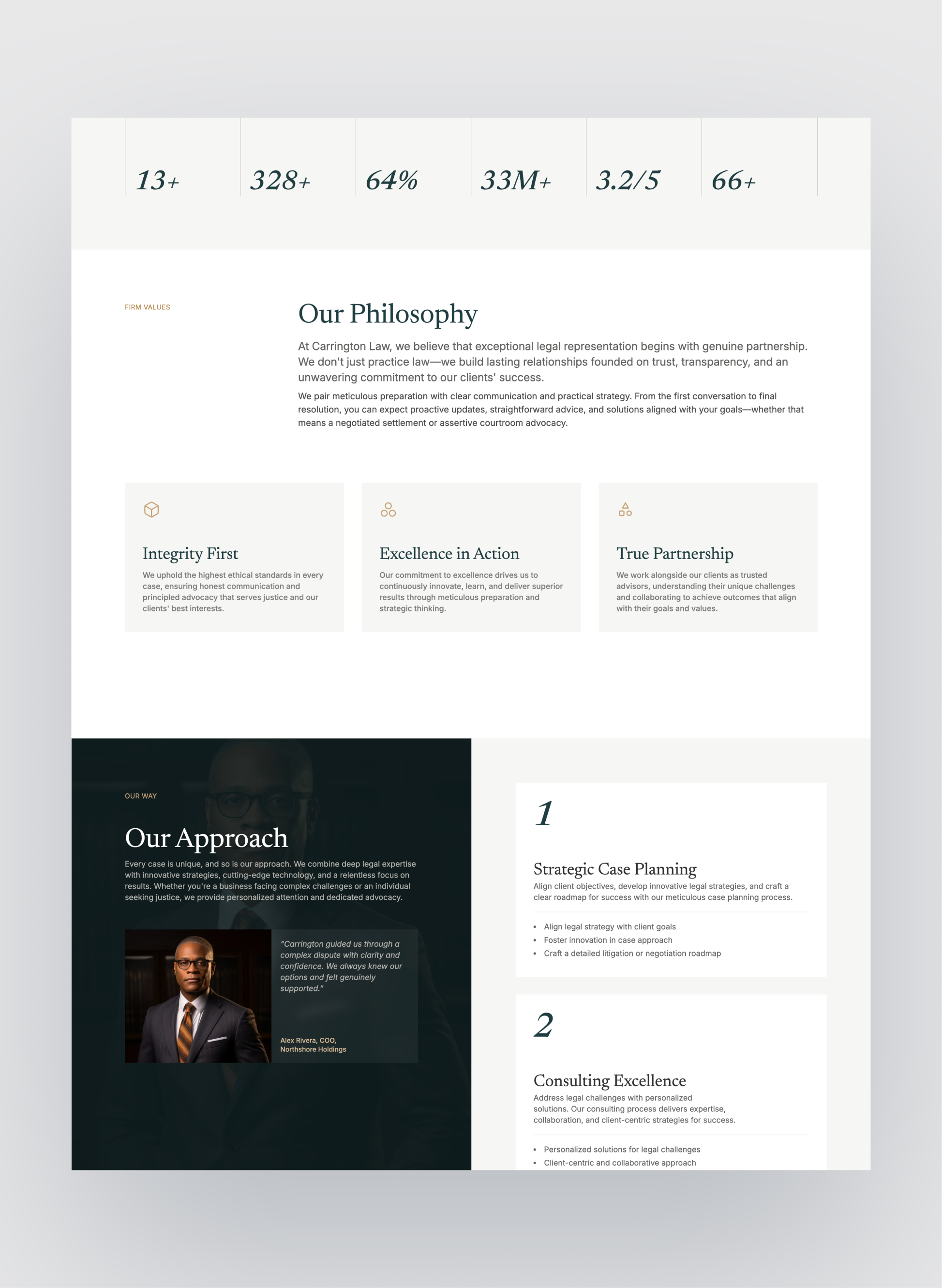 Carrington legal landing page with clean professional layout