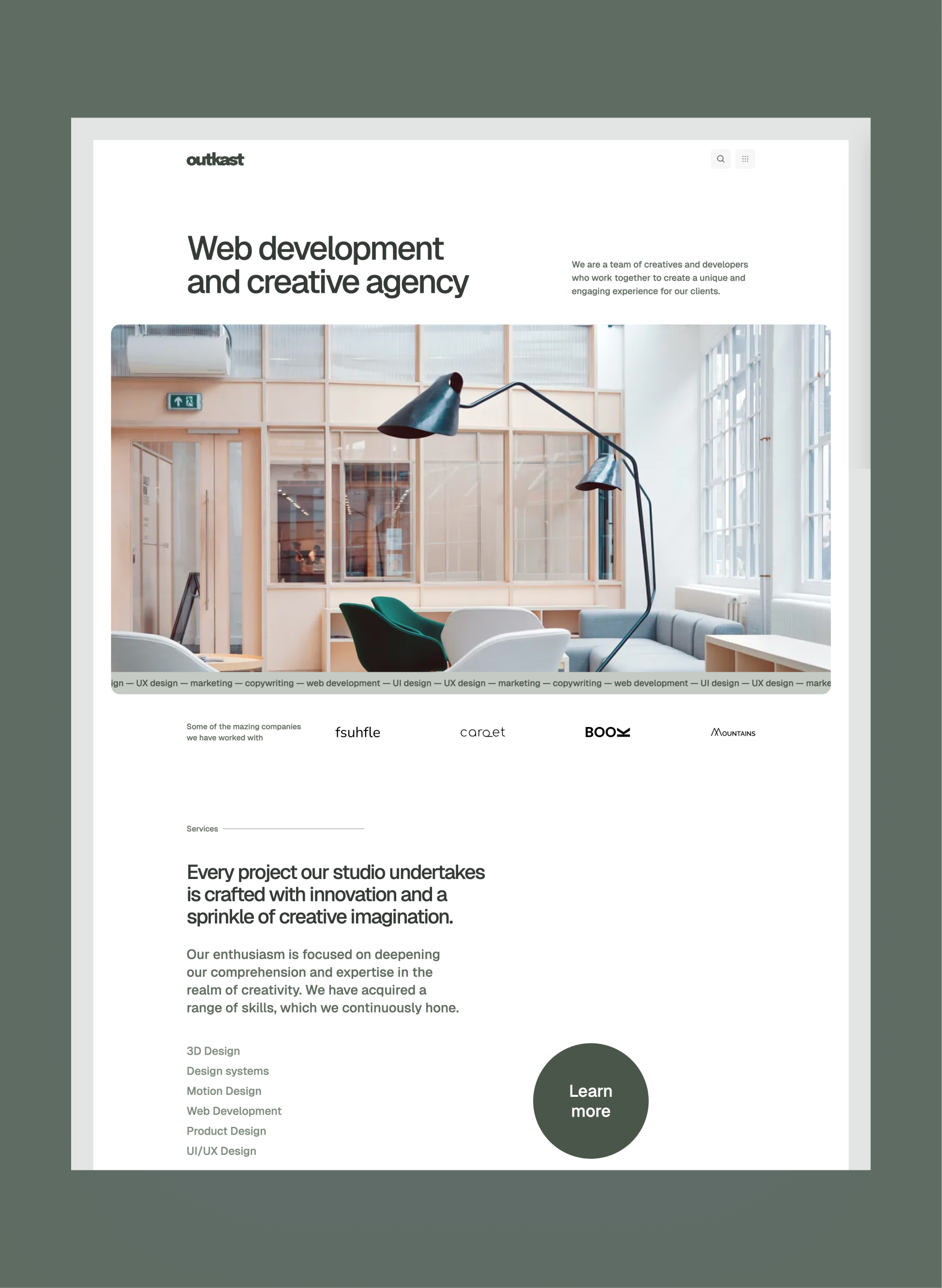 Outkast homepage layout