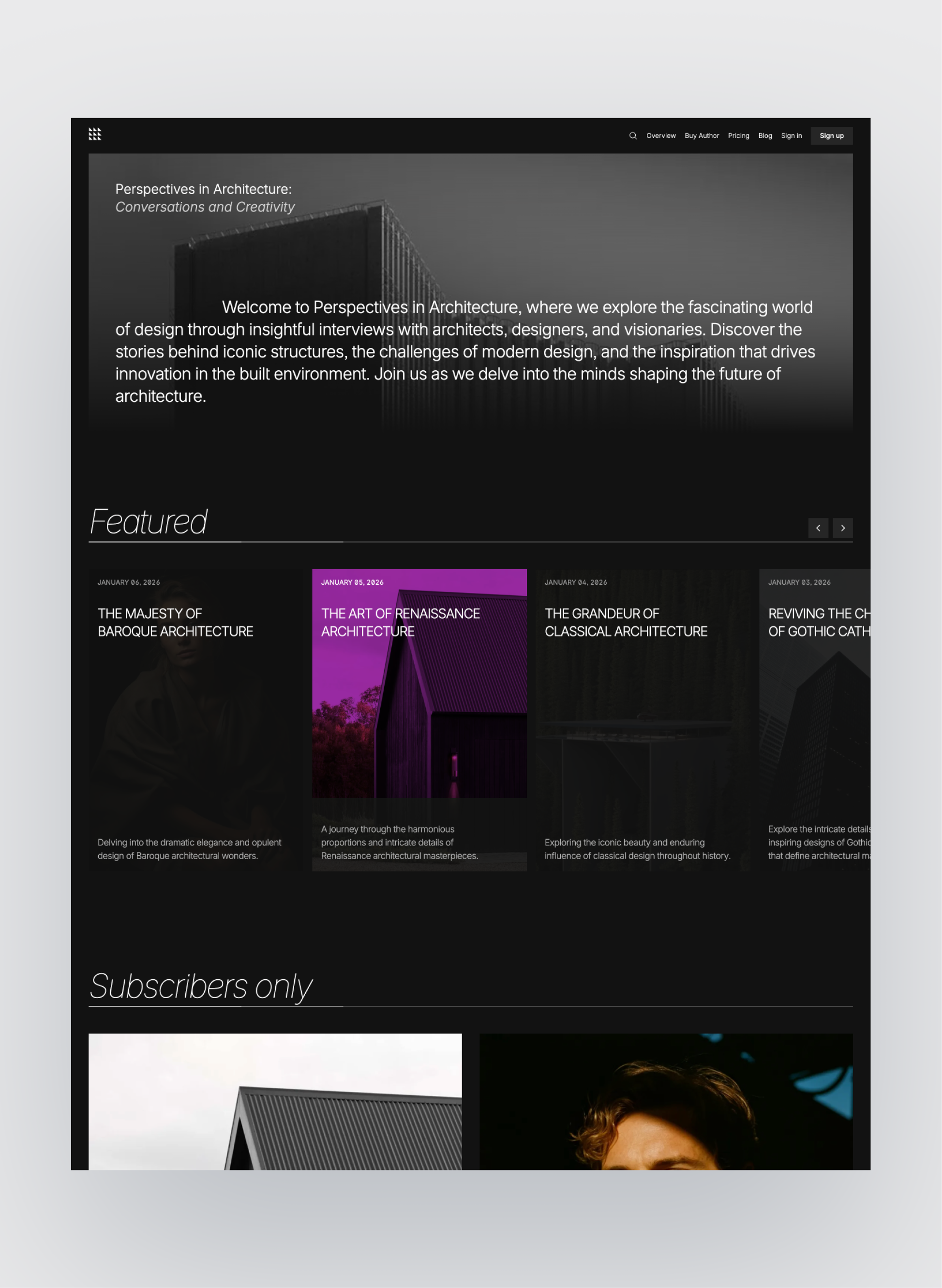 Author blog homepage layout