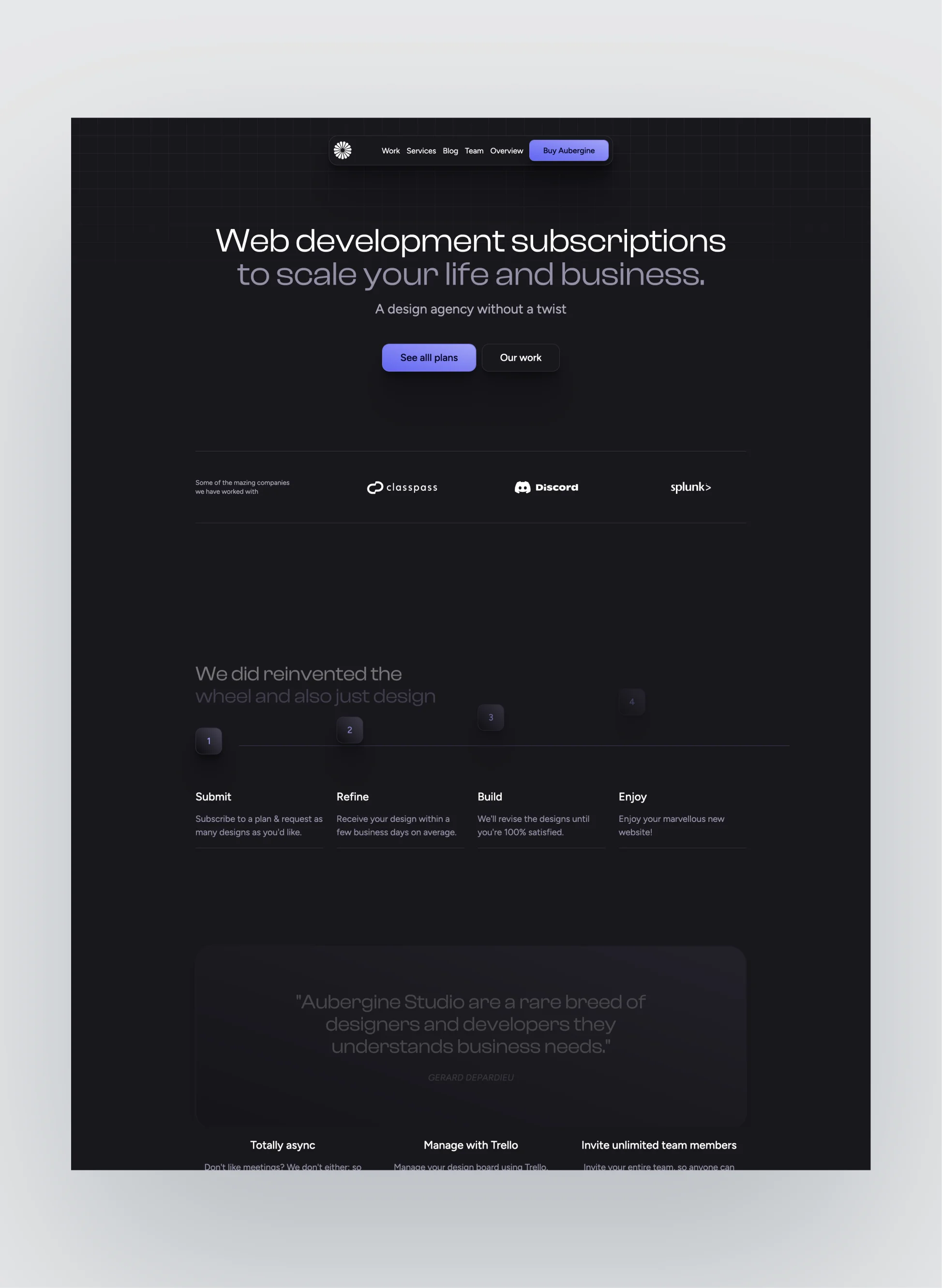 Aubergine agency homepage layout