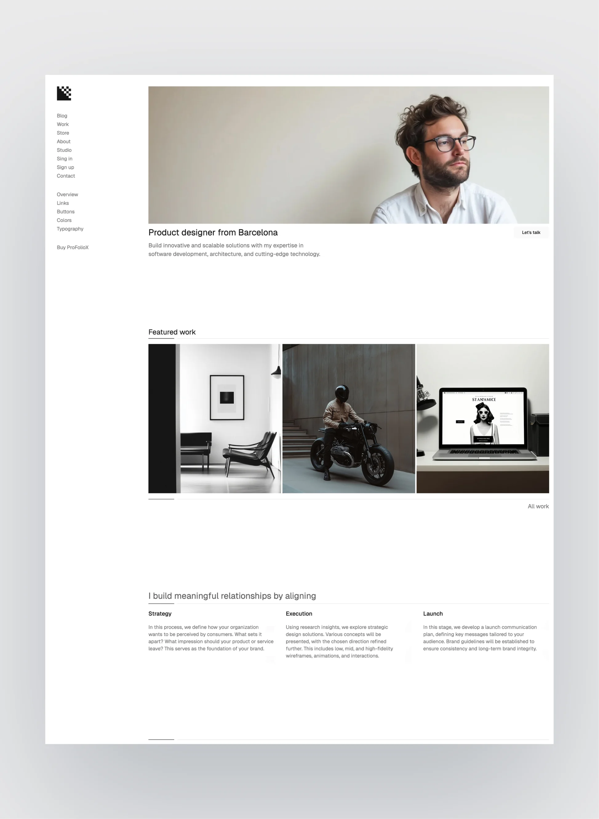 Pro FolioX homepage layout