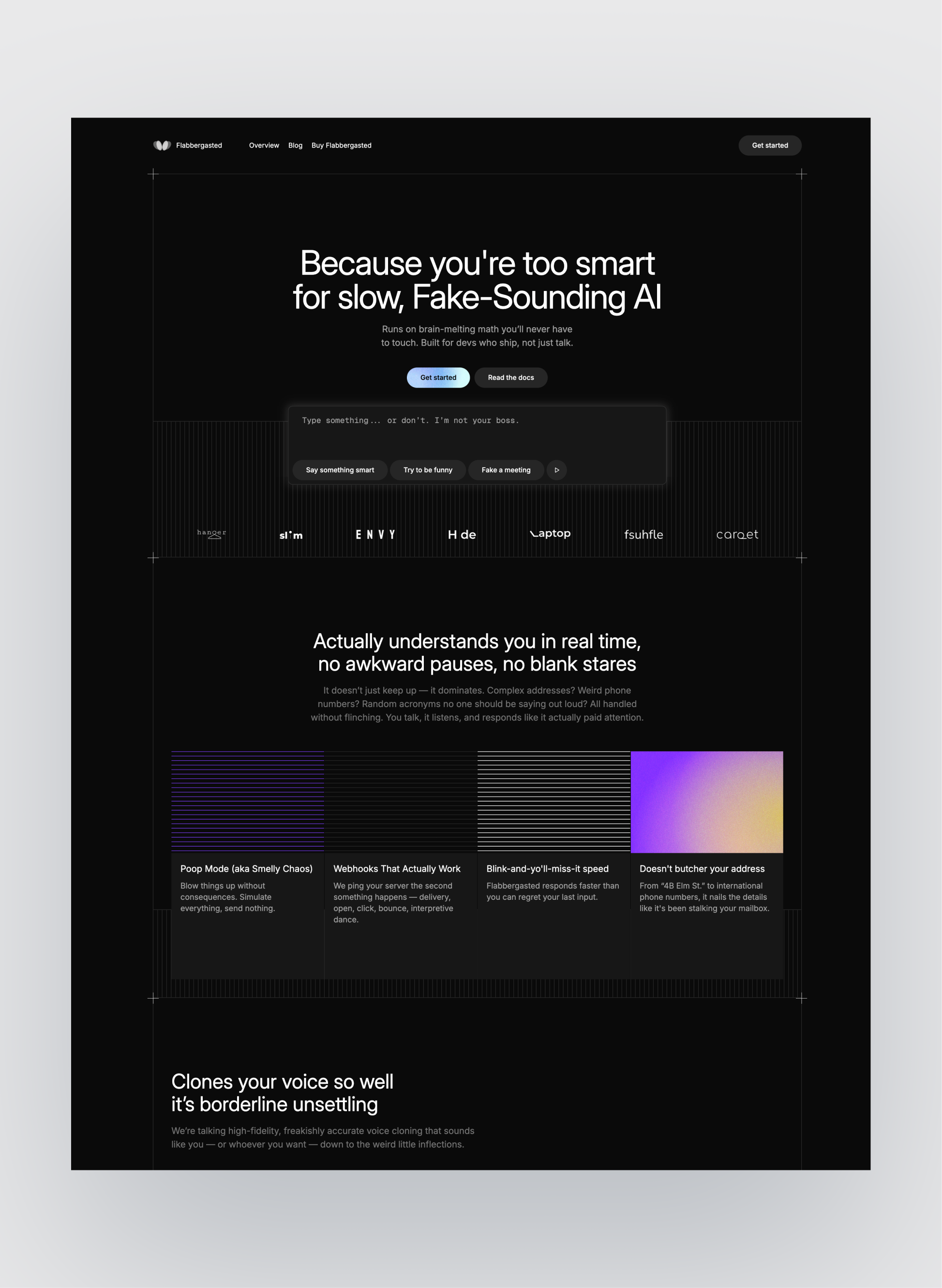 Flabbergasted dark SaaS homepage layout