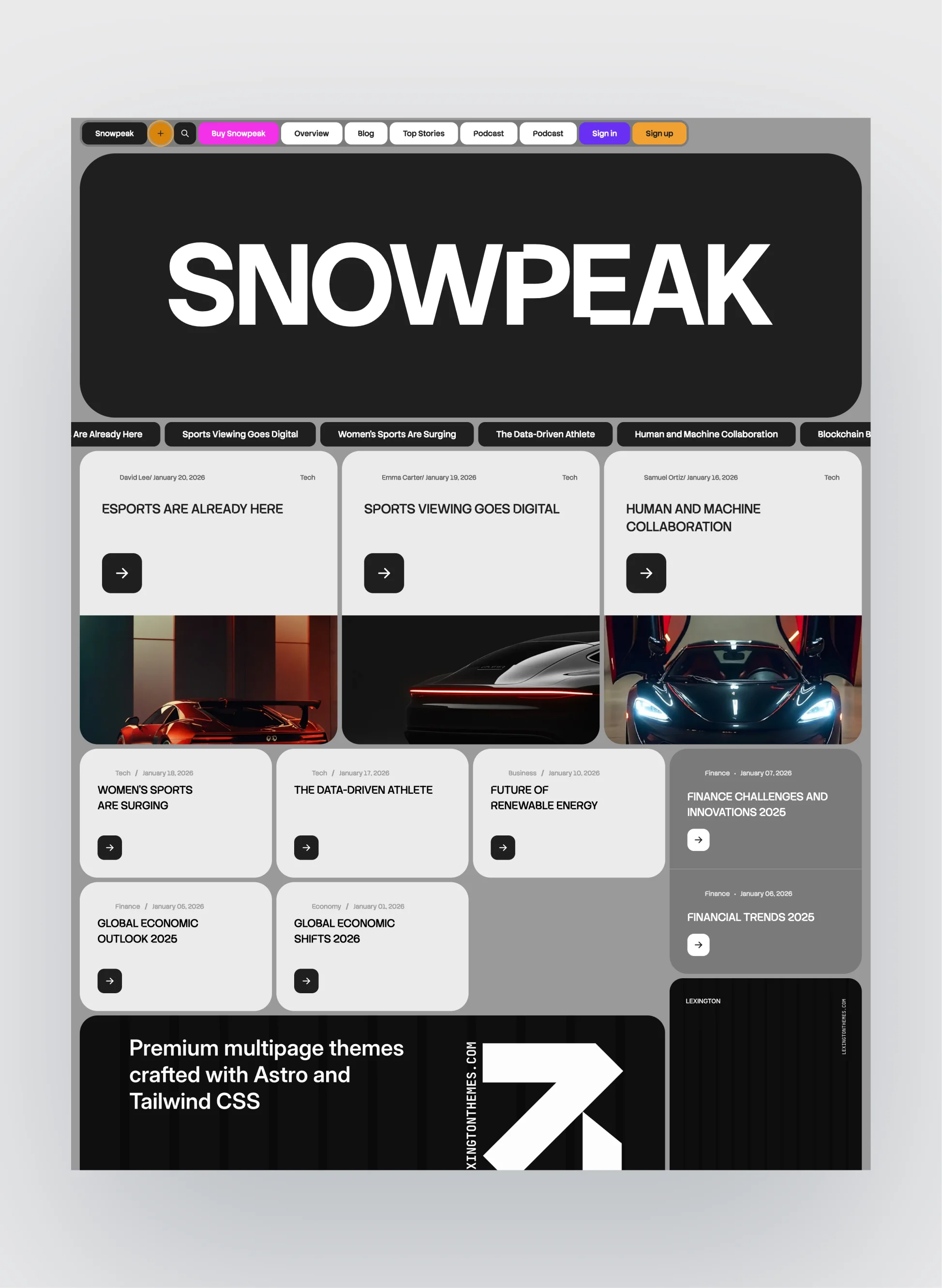 Snowpeak homepage layout
