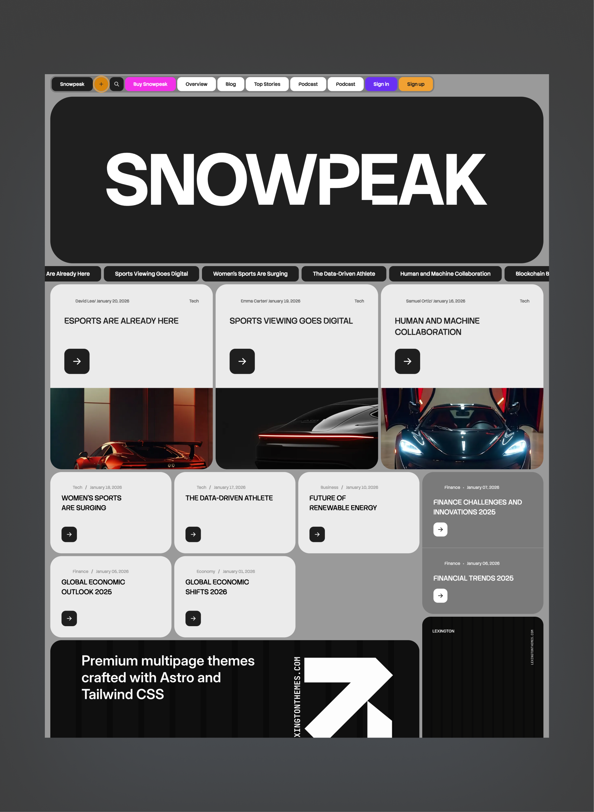 Snowpeak homepage layout