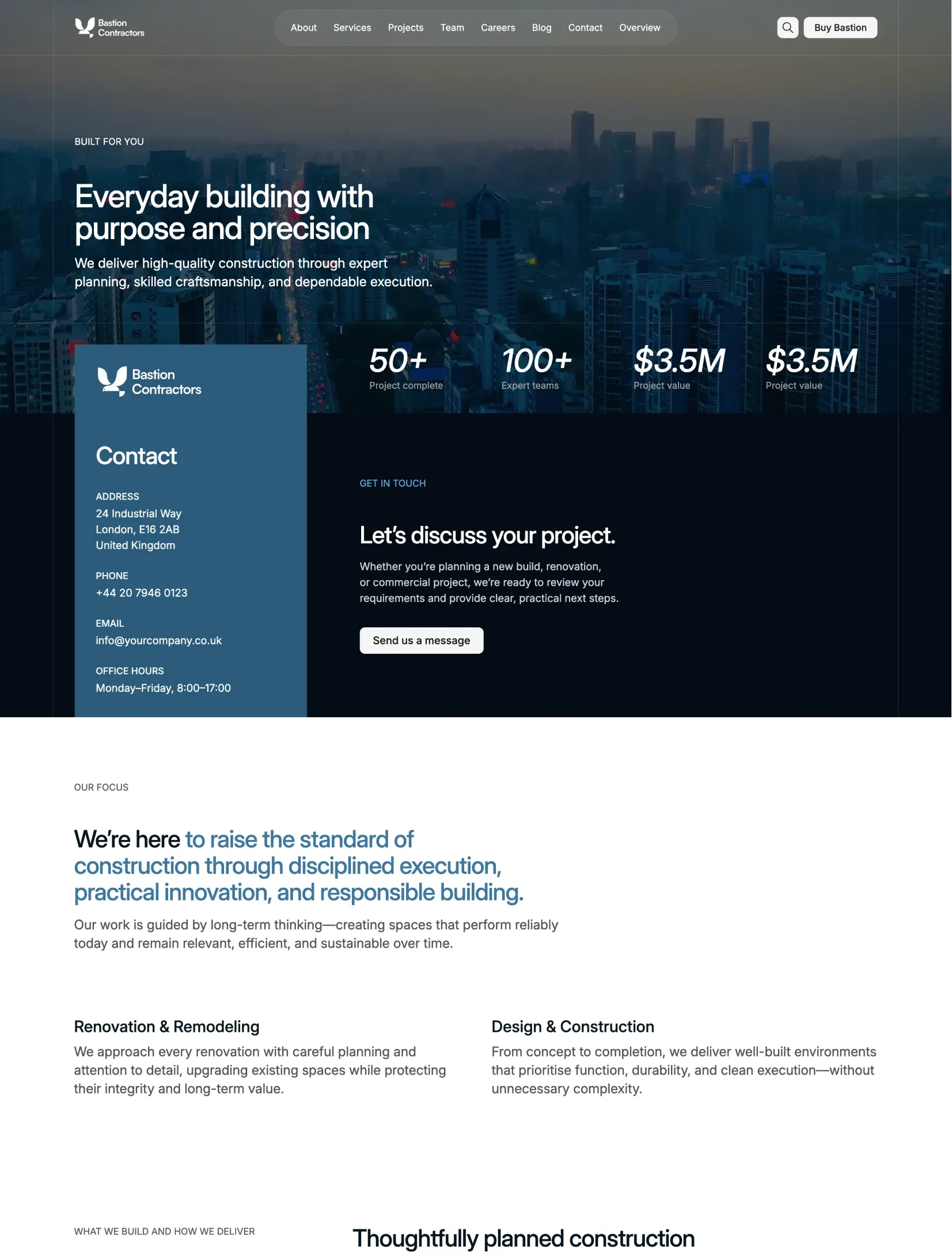 Bastion construction homepage layout