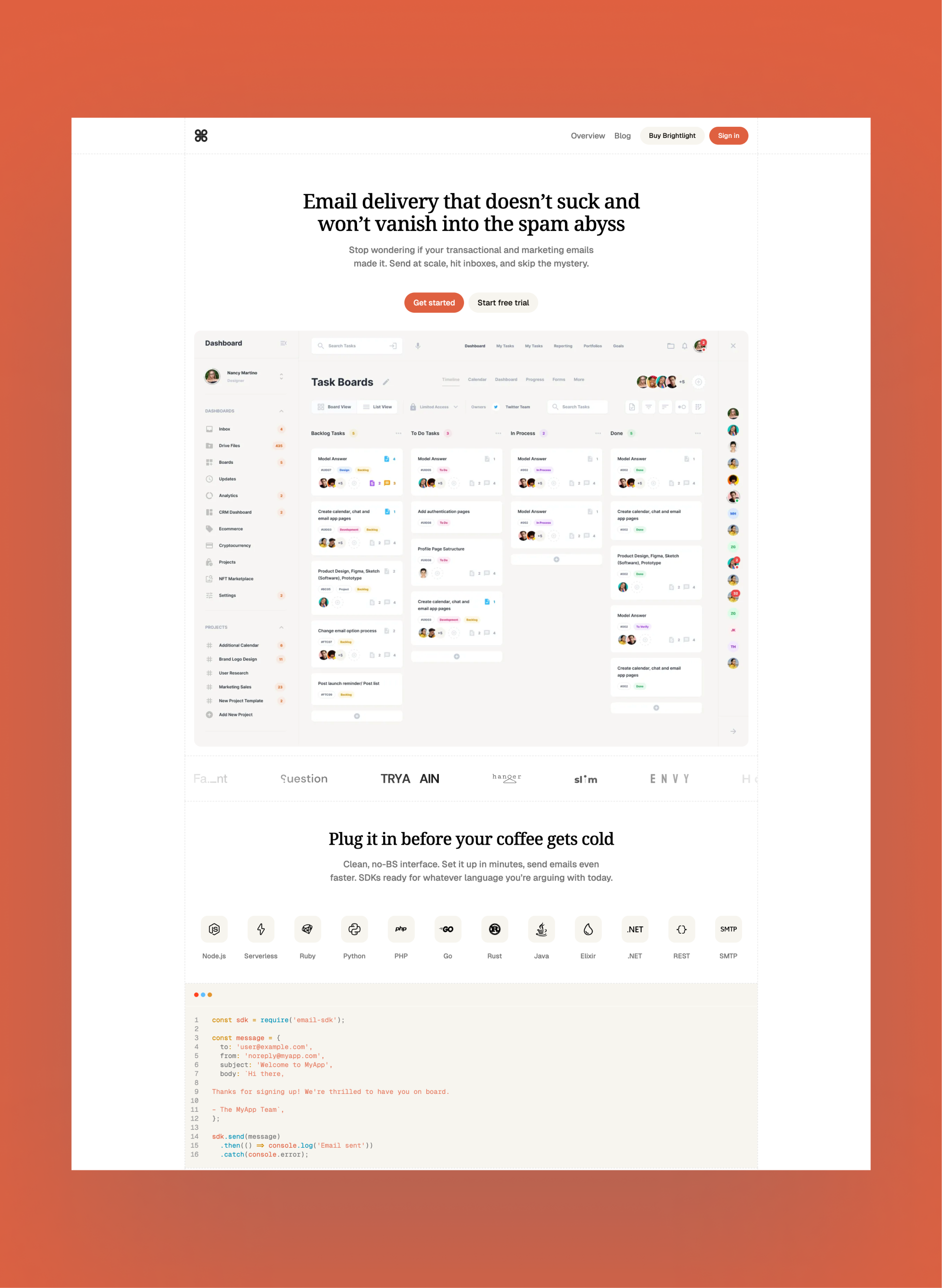 Brightlight SaaS homepage layout