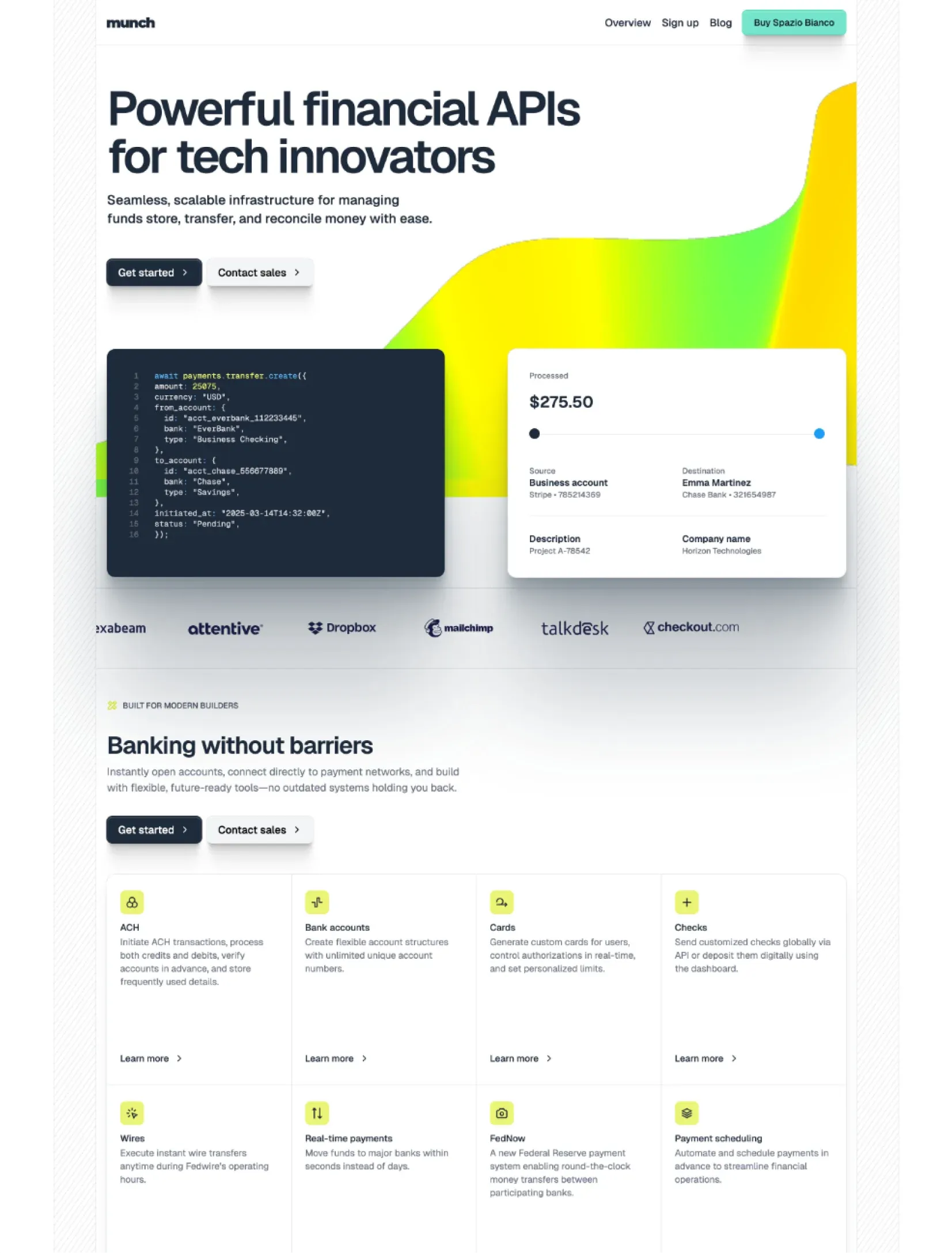 Spazio Bianco SaaS homepage layout