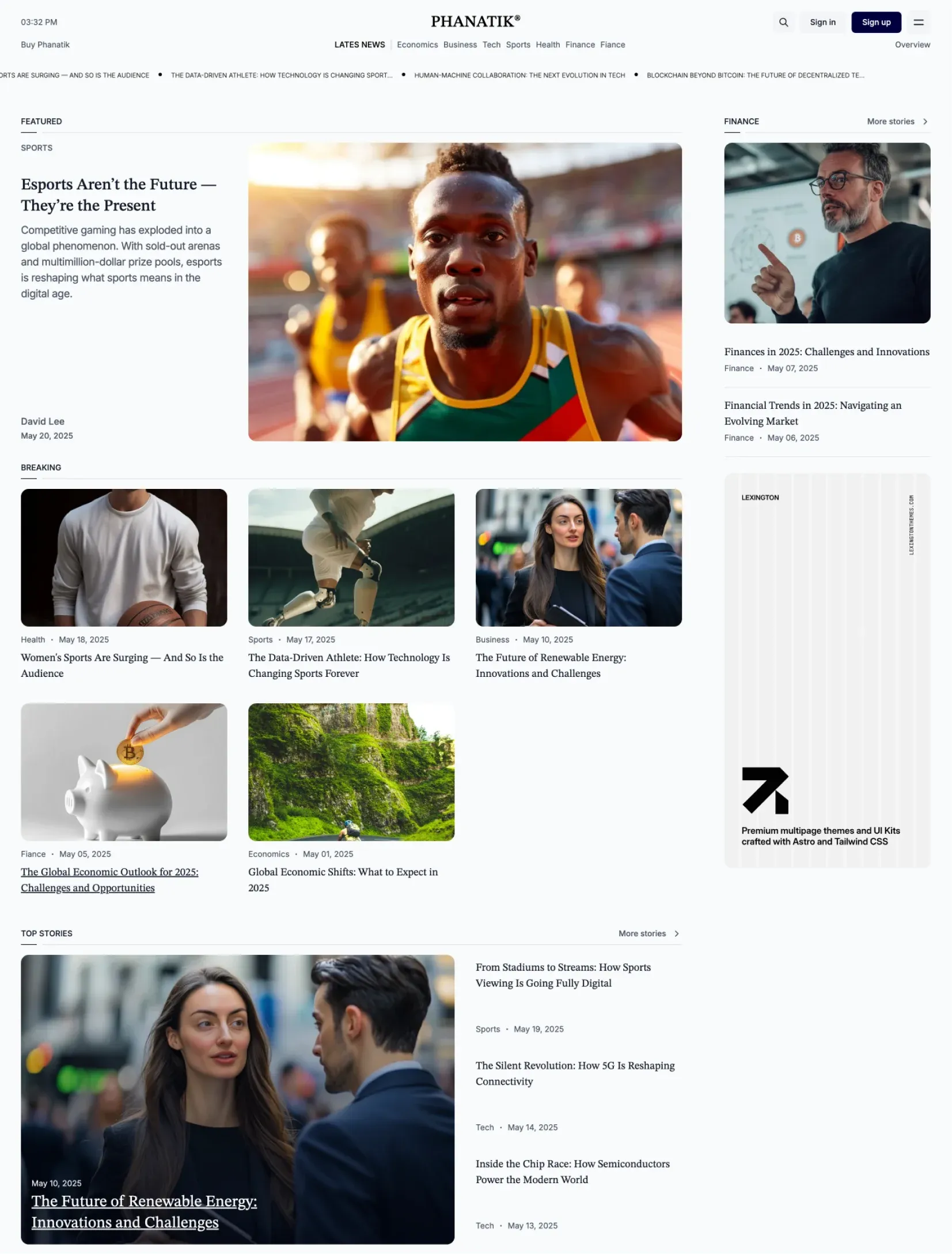 Phanatik homepage layout
