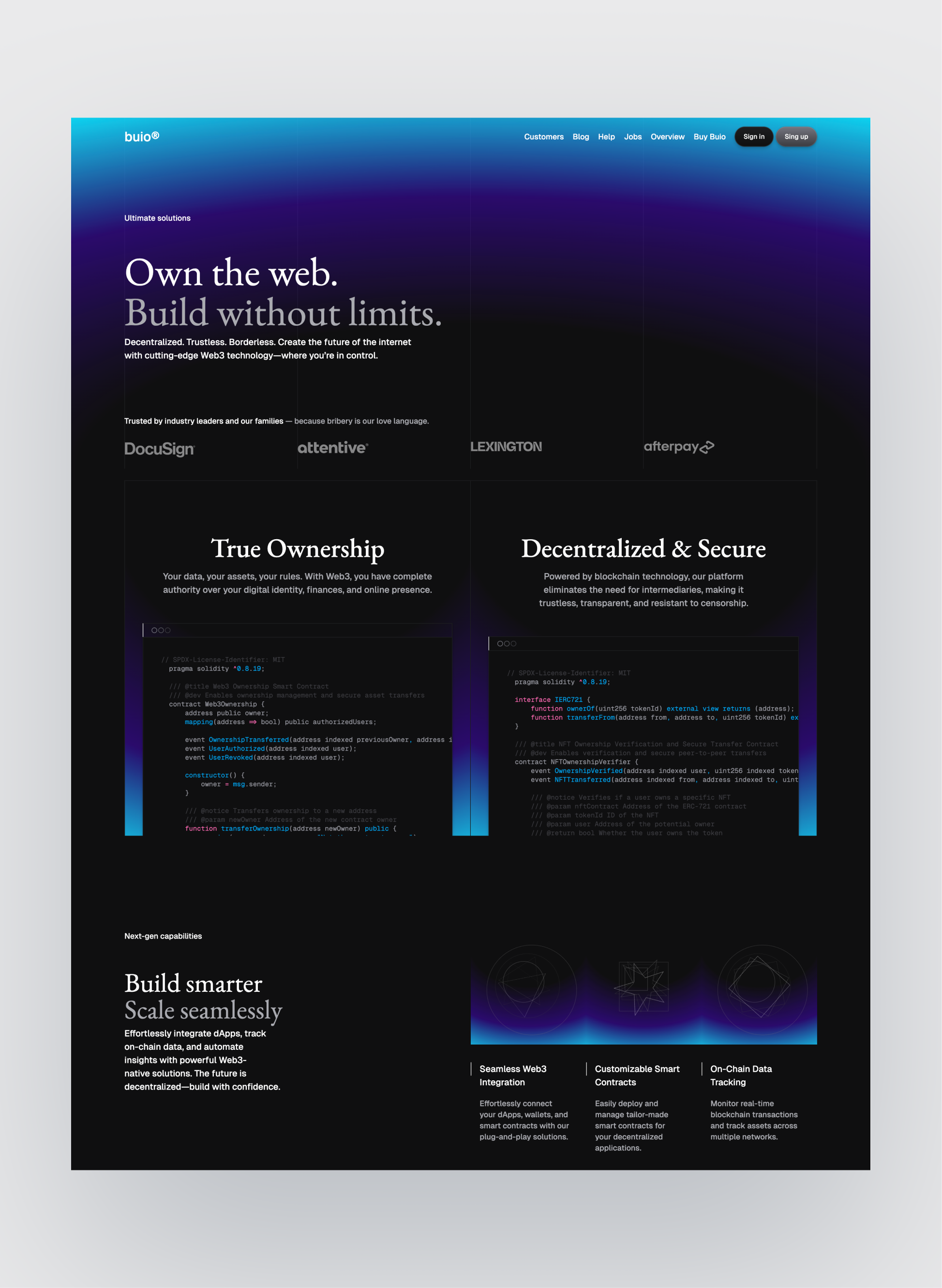 Buio Web3 homepage layout