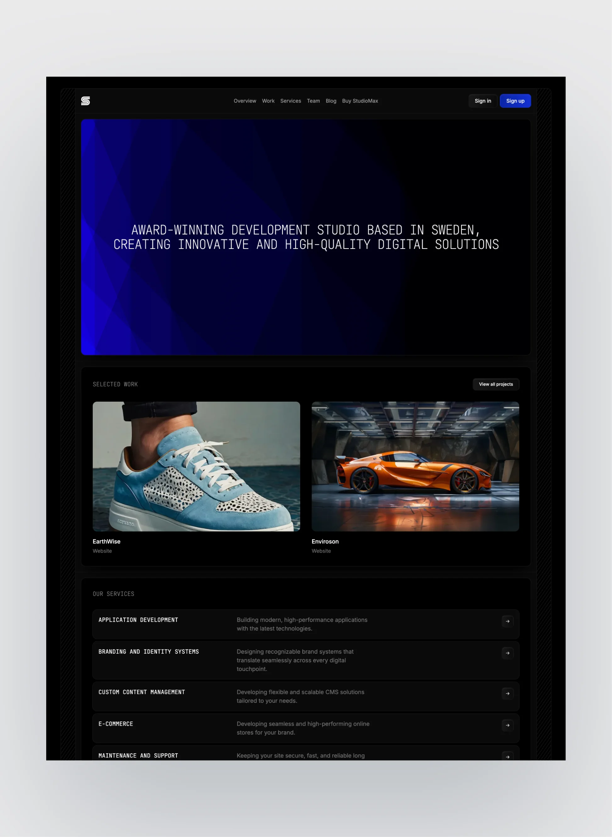 Studiomax homepage layout