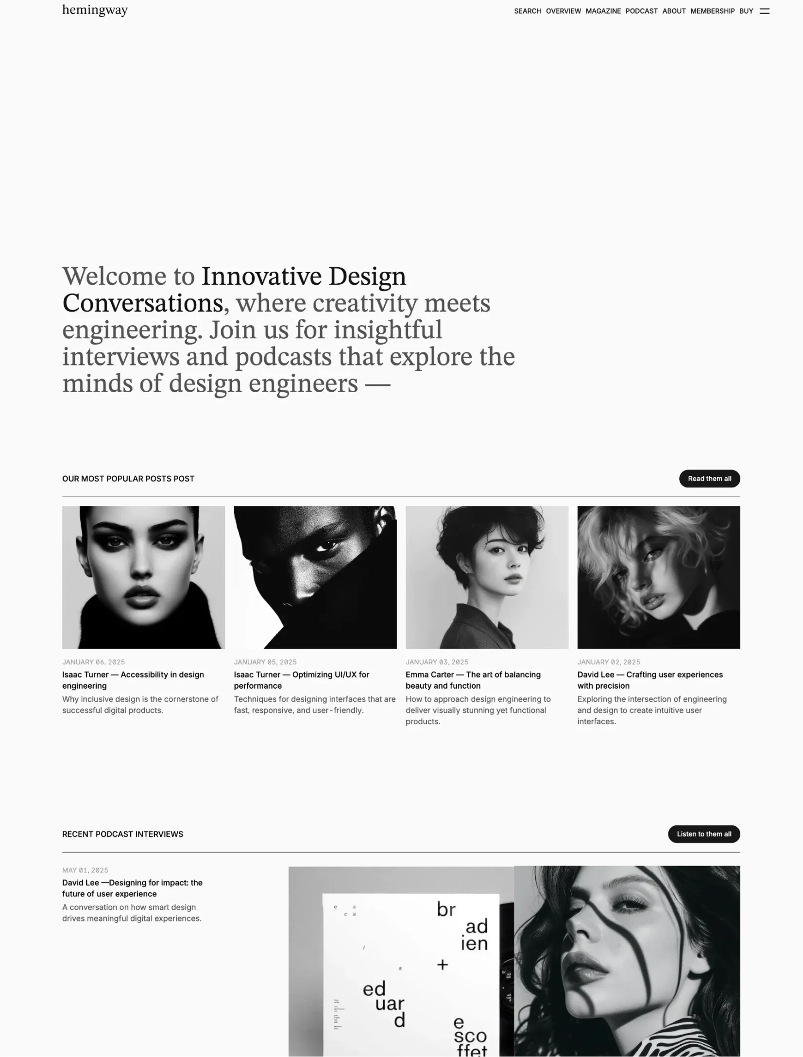 Hemingway blog homepage layout