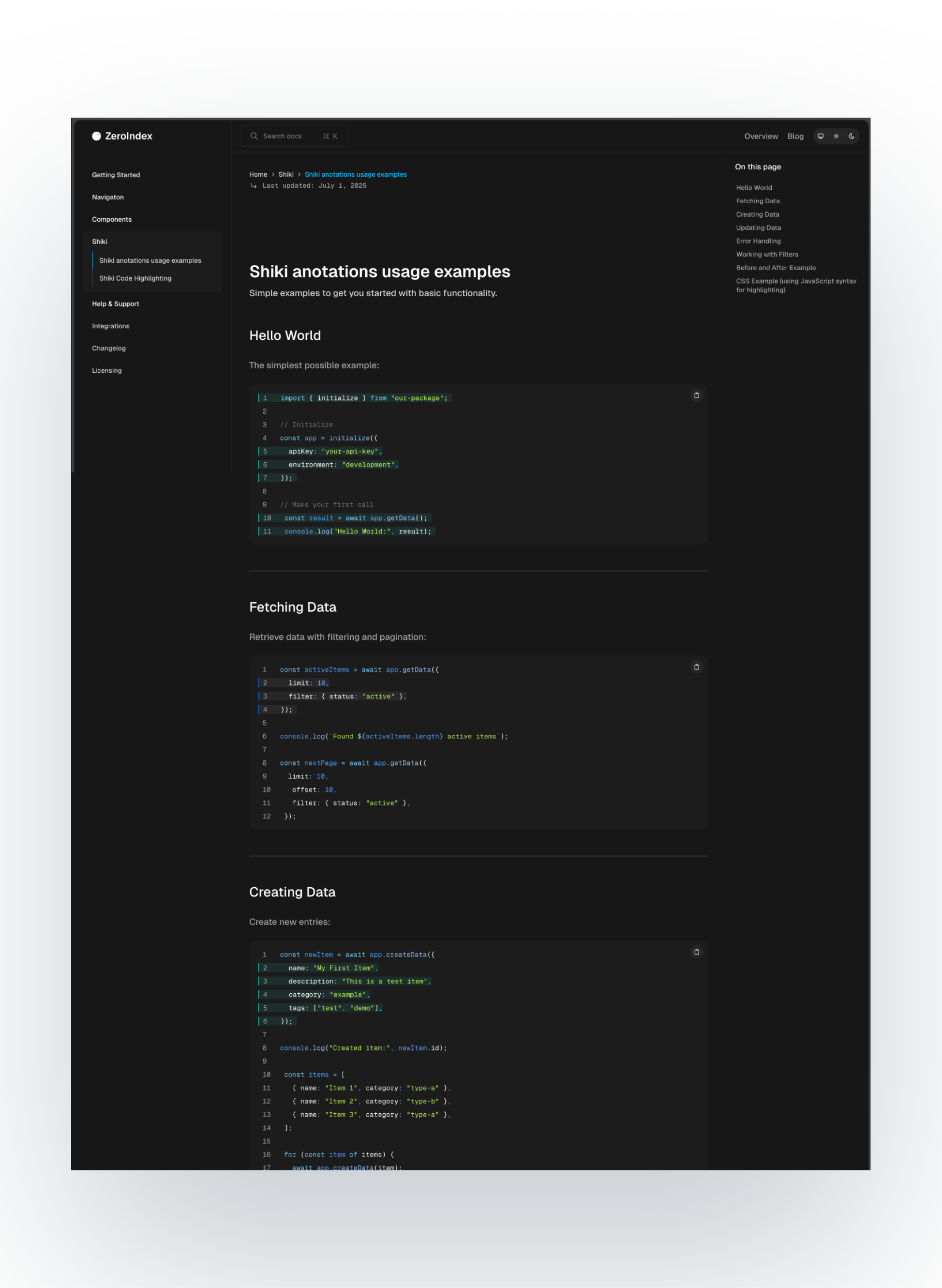 ZeroIndex search functionality
