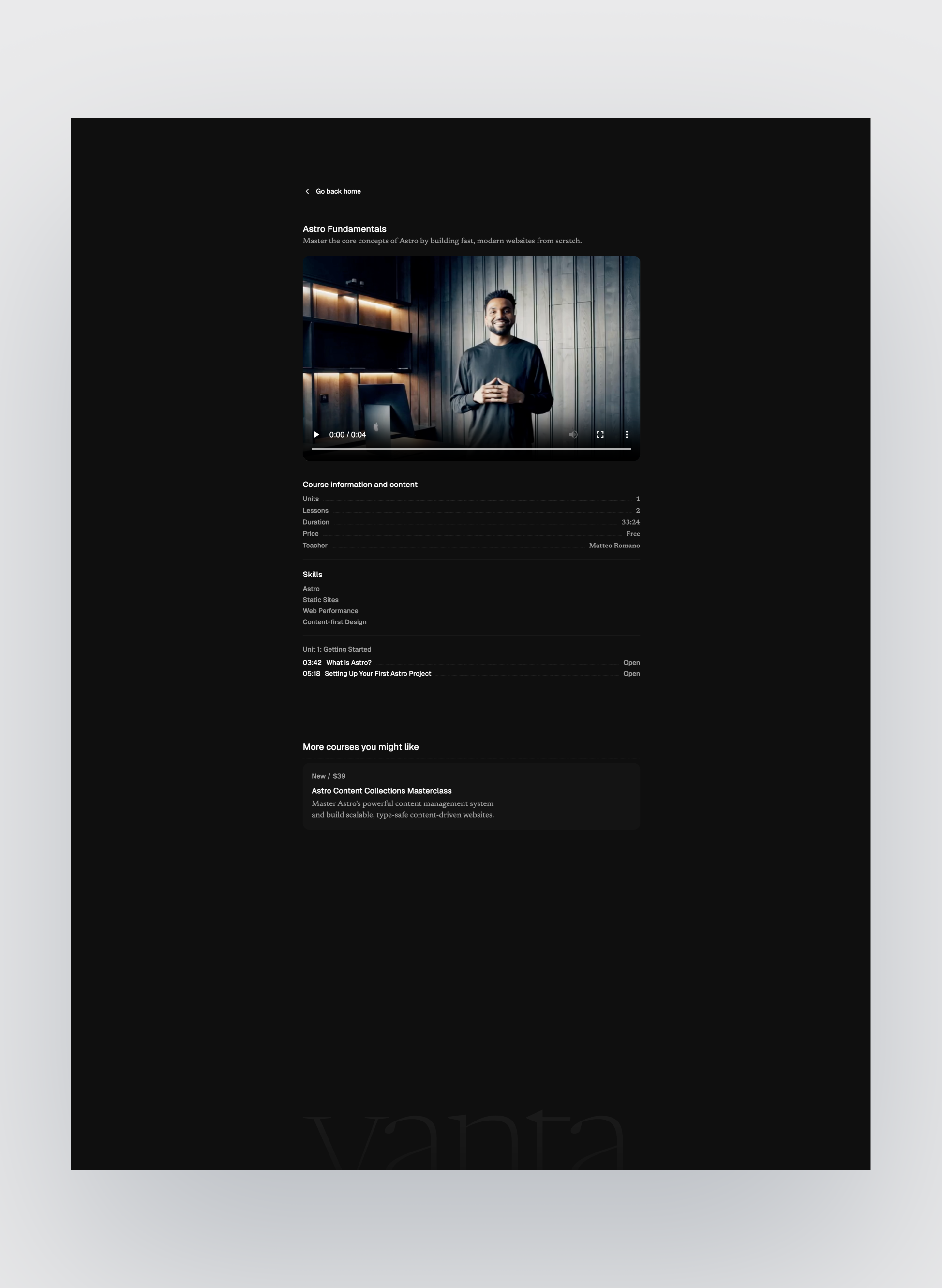 Vanta lesson progress tracking