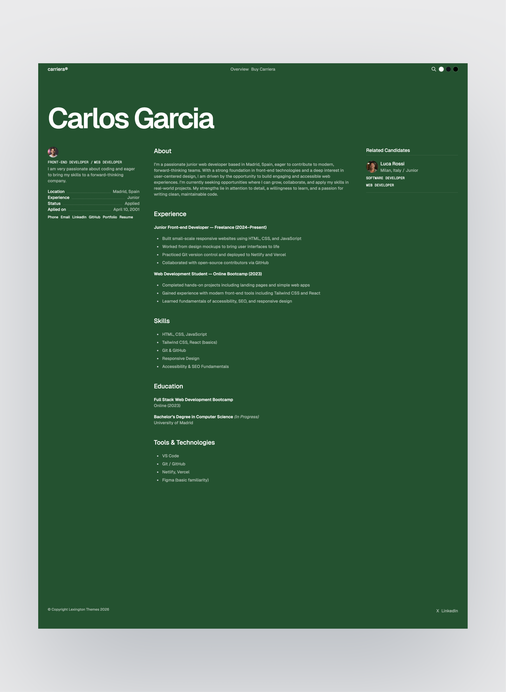 Carriera page preview