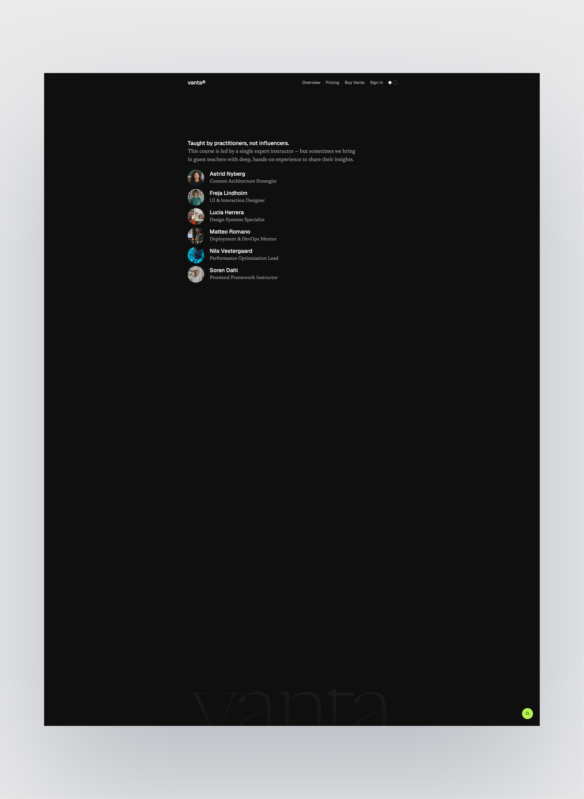 Vanta mobile learning experience
