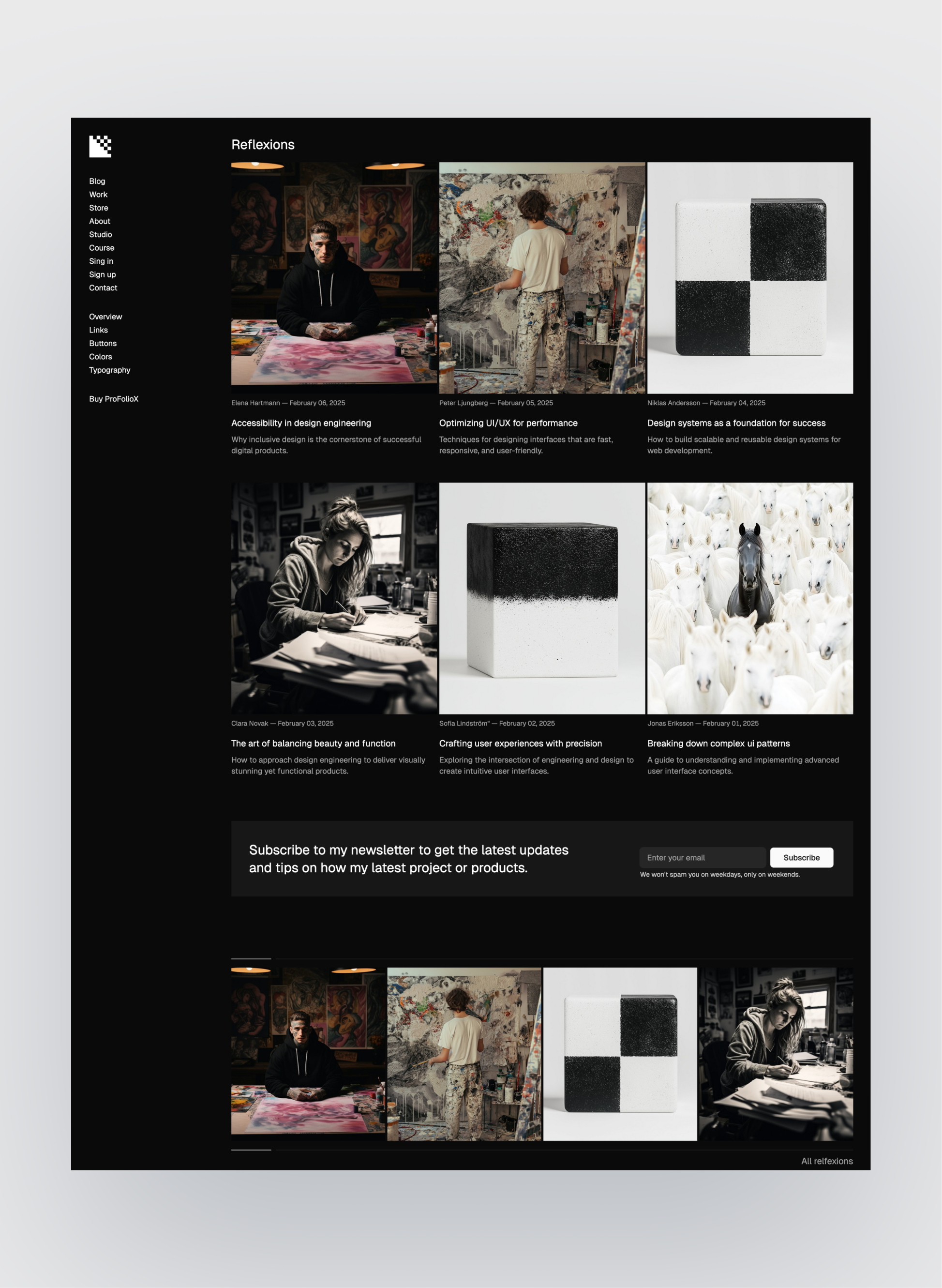 Pro FolioX mobile navigation
