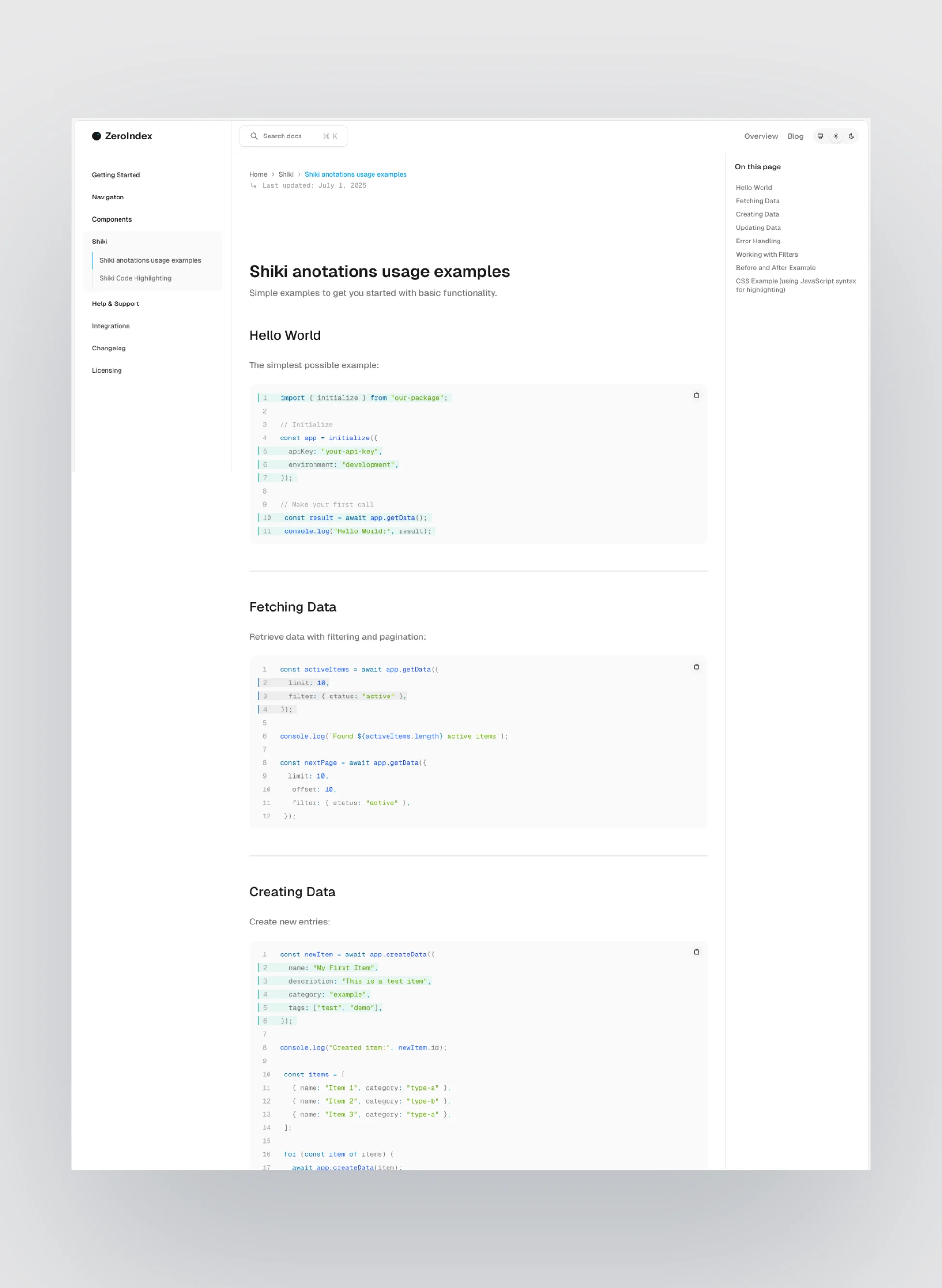 ZeroIndex page preview