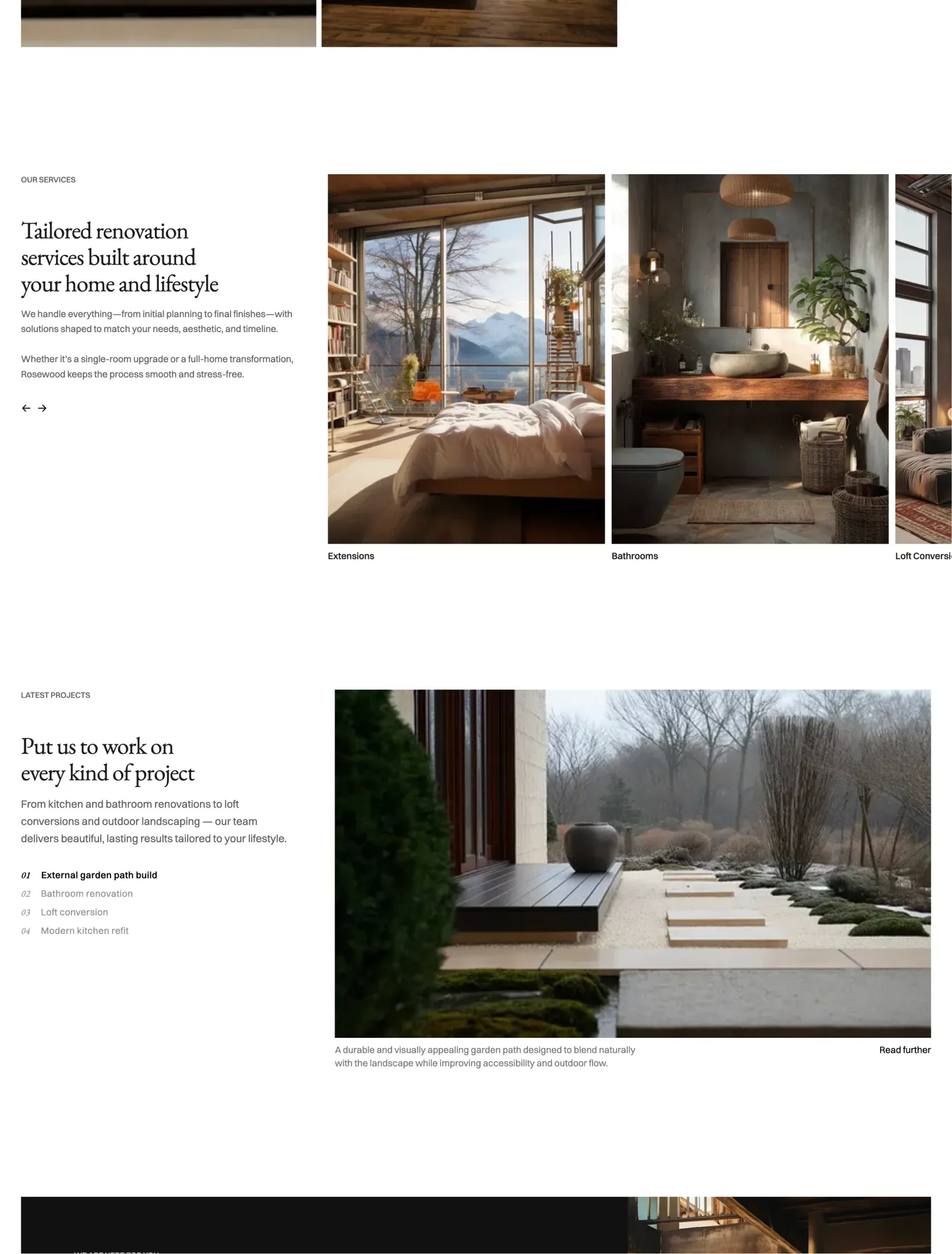 Rosewood renovation services and project gallery layout