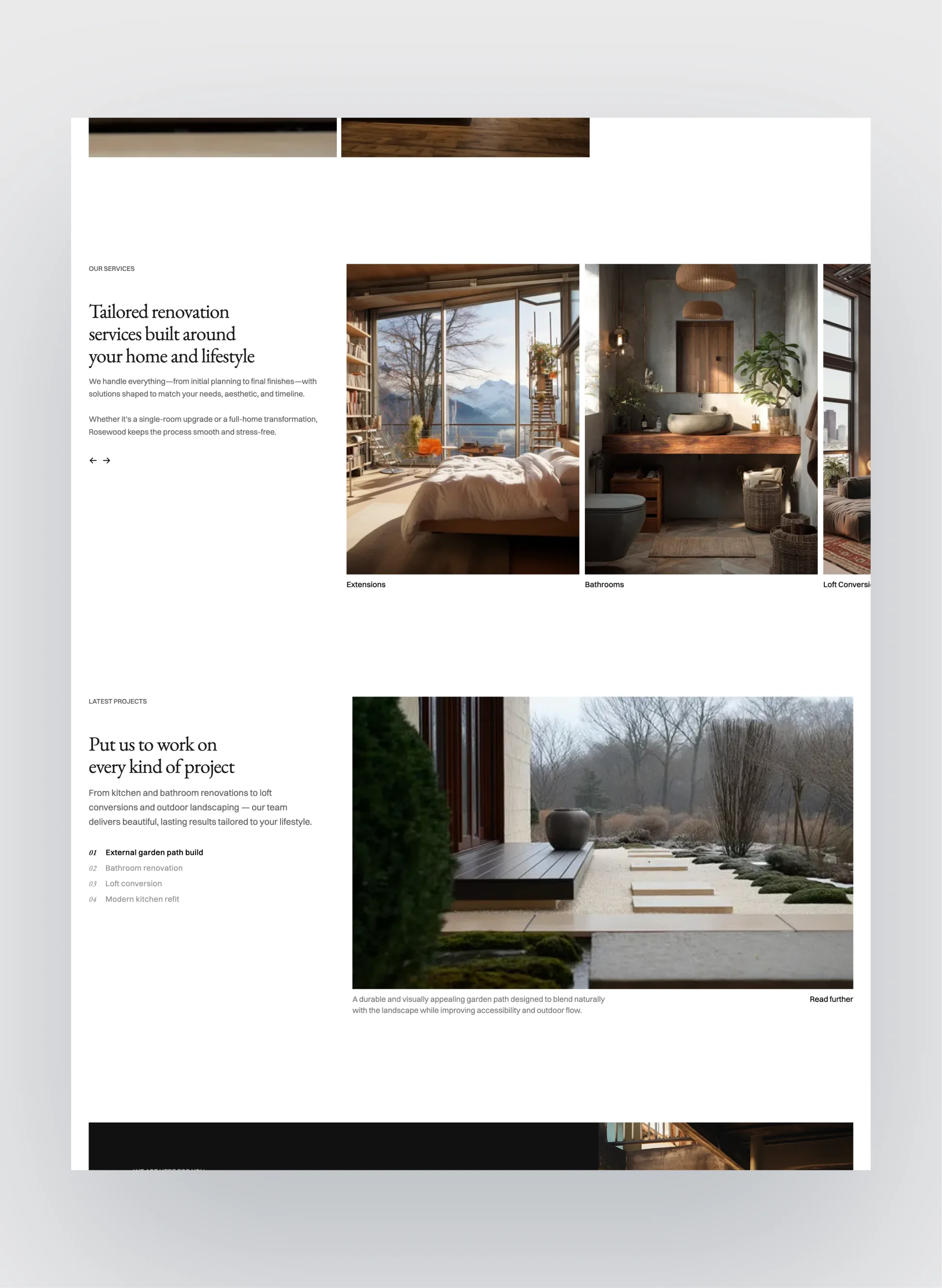 Rosewood renovation services and project gallery layout