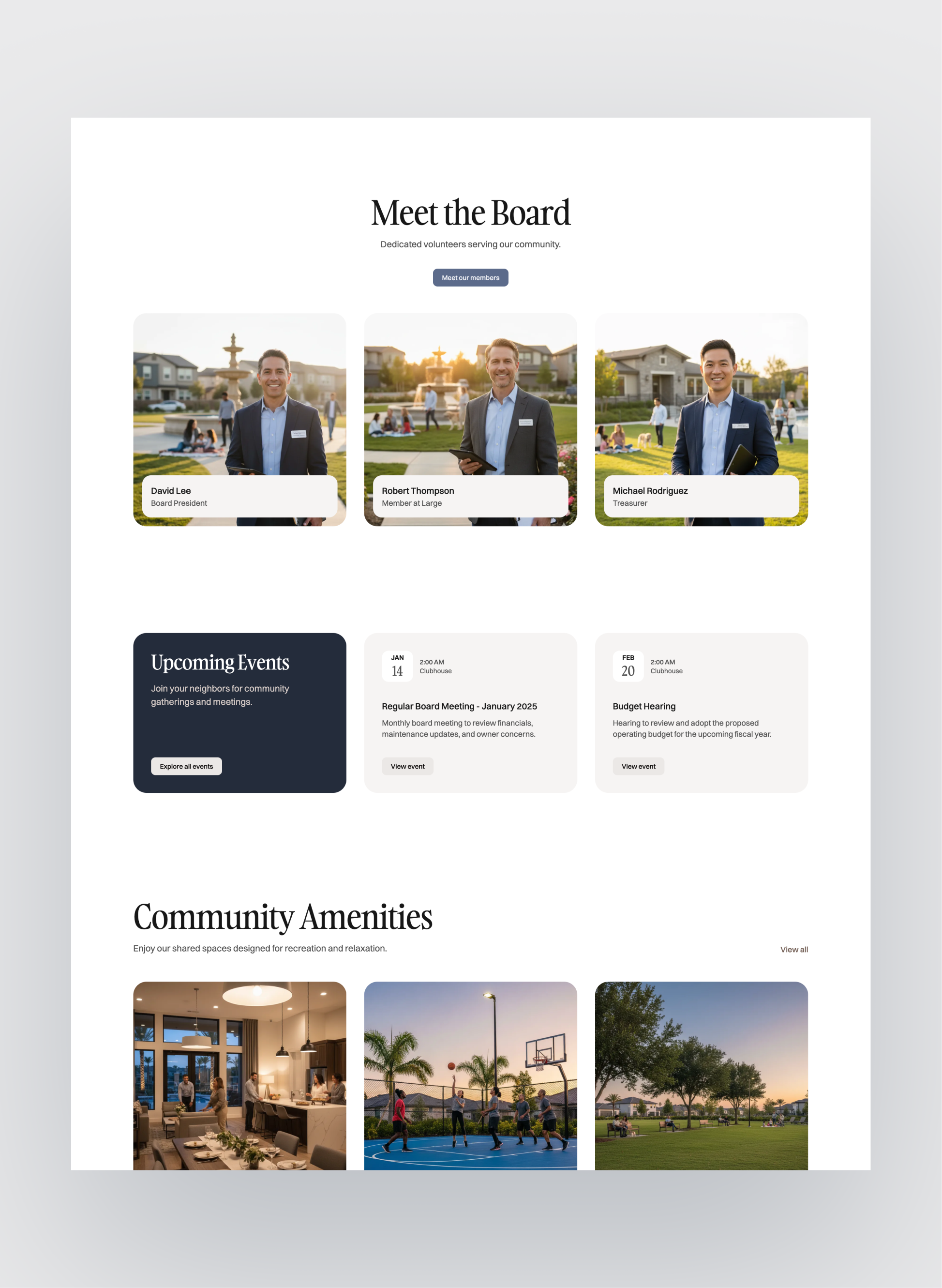 Newport HOA governance and board information layout