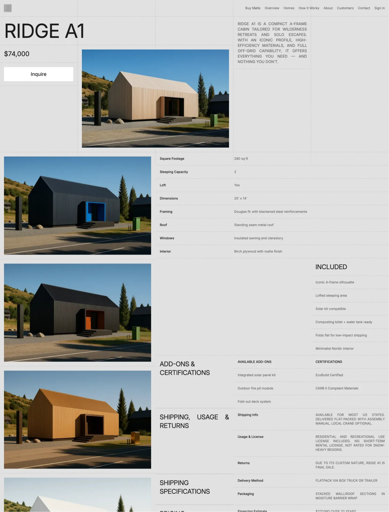 Mølle product detail page layout