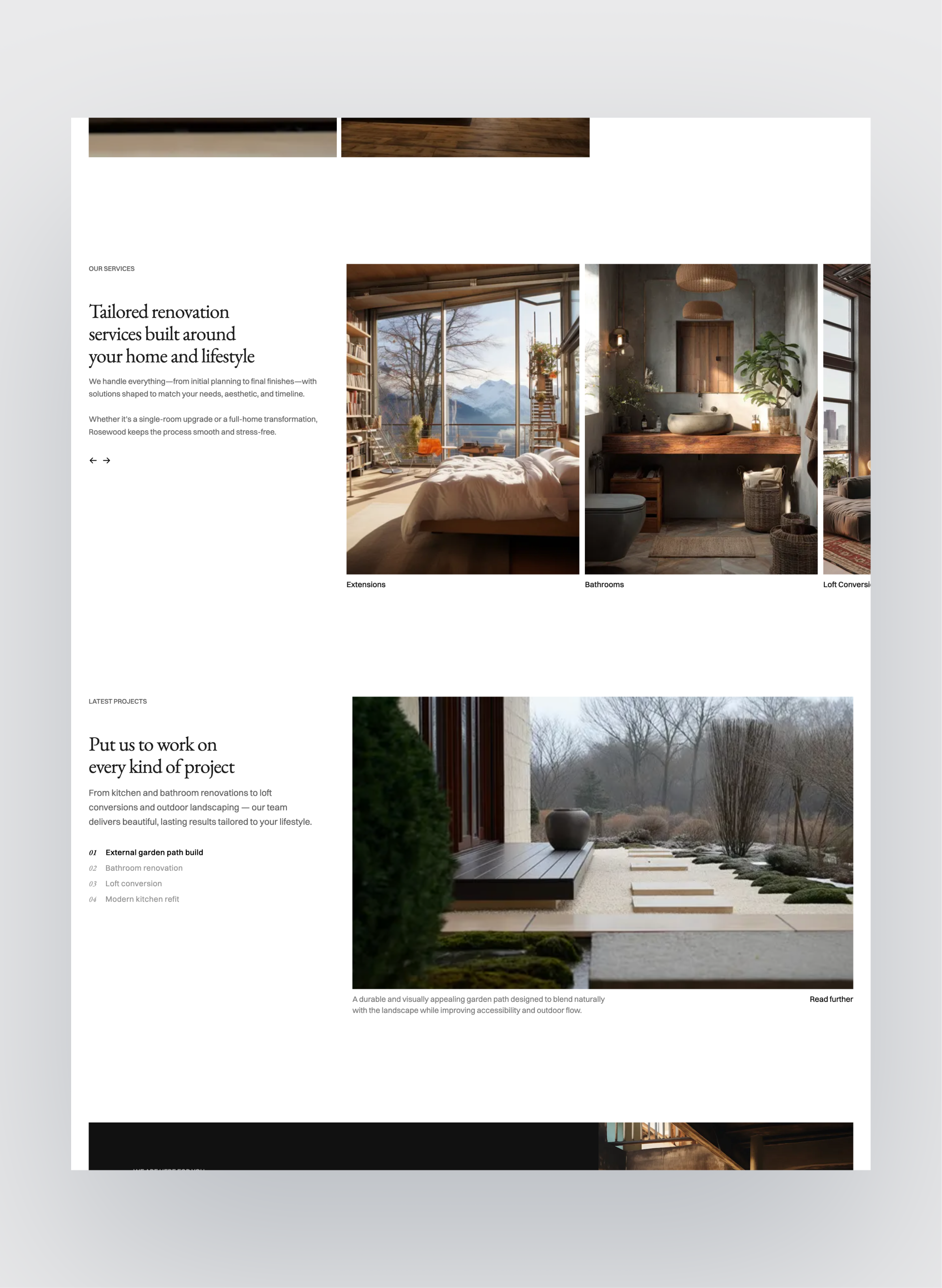 Rosewood renovation services and project gallery layout