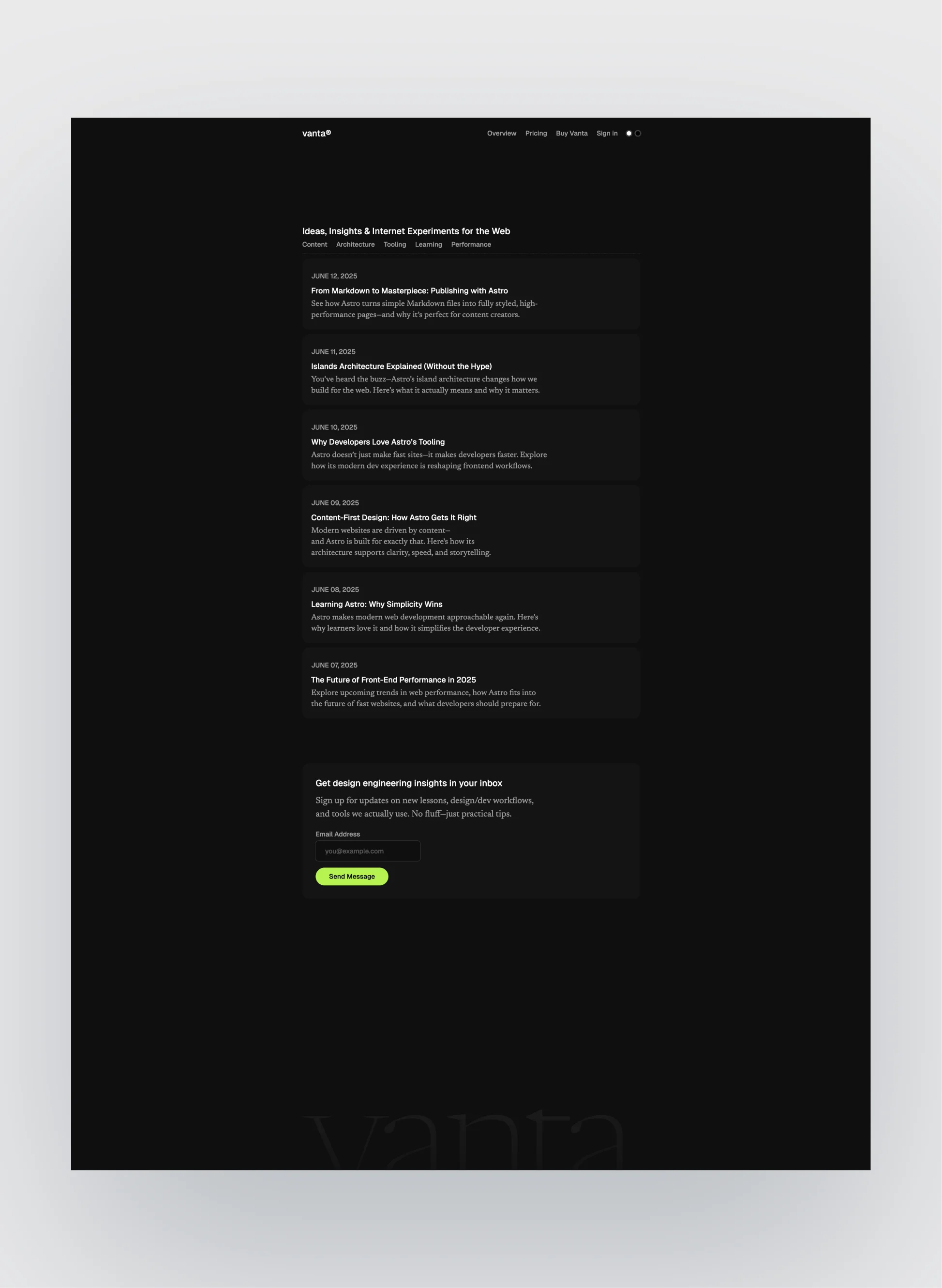 Vanta course listing layout