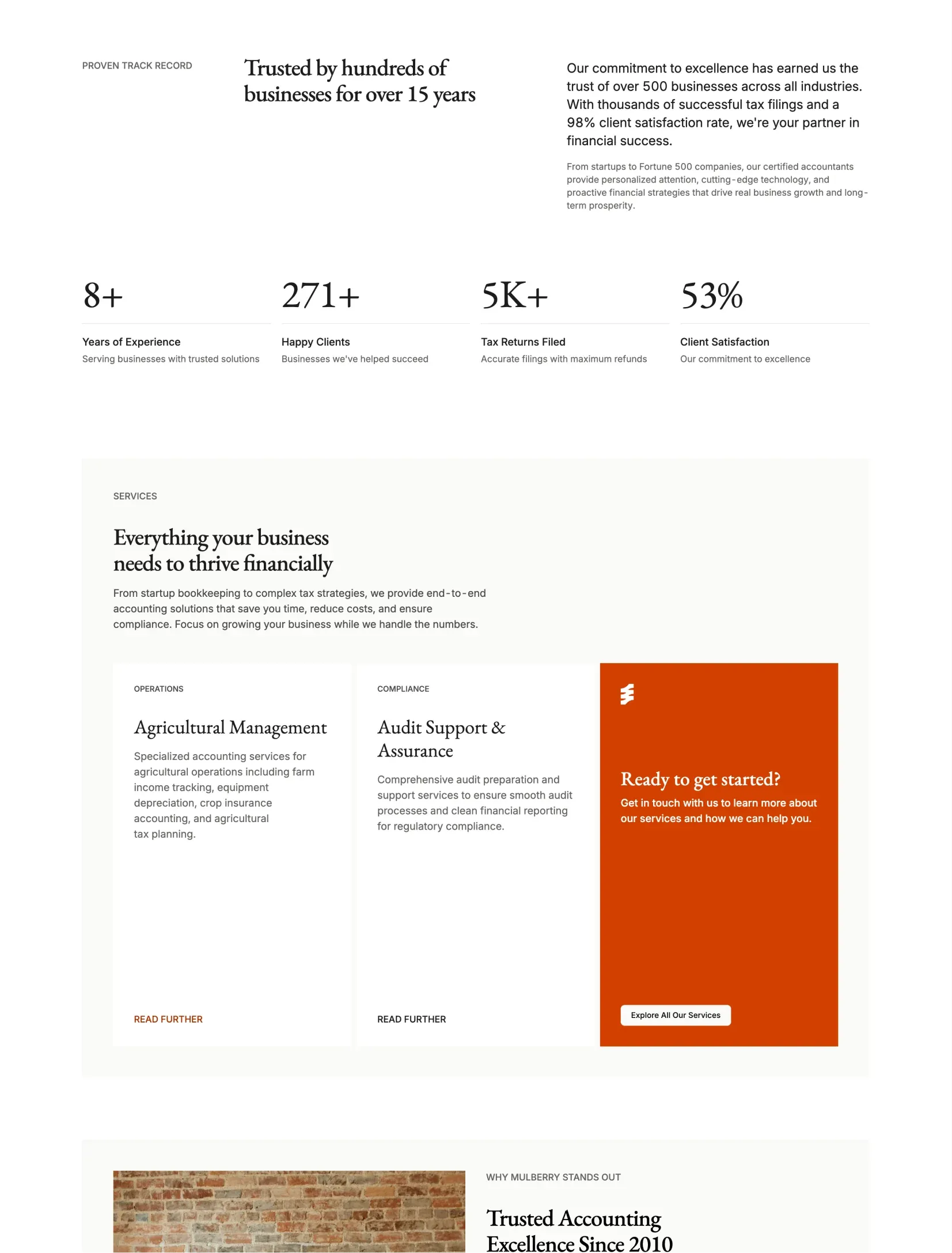 Mulberry pricing and services page layout