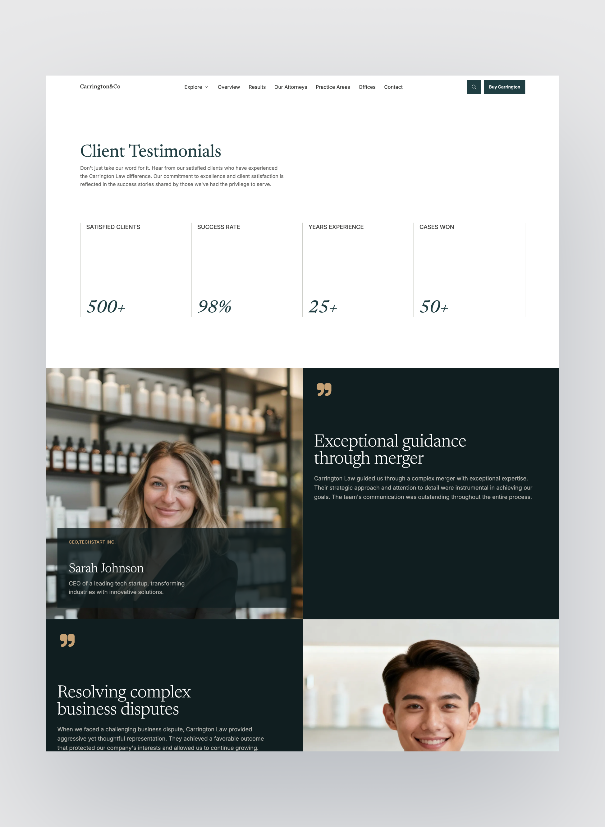 Carrington law firm pricing page with minimal design
