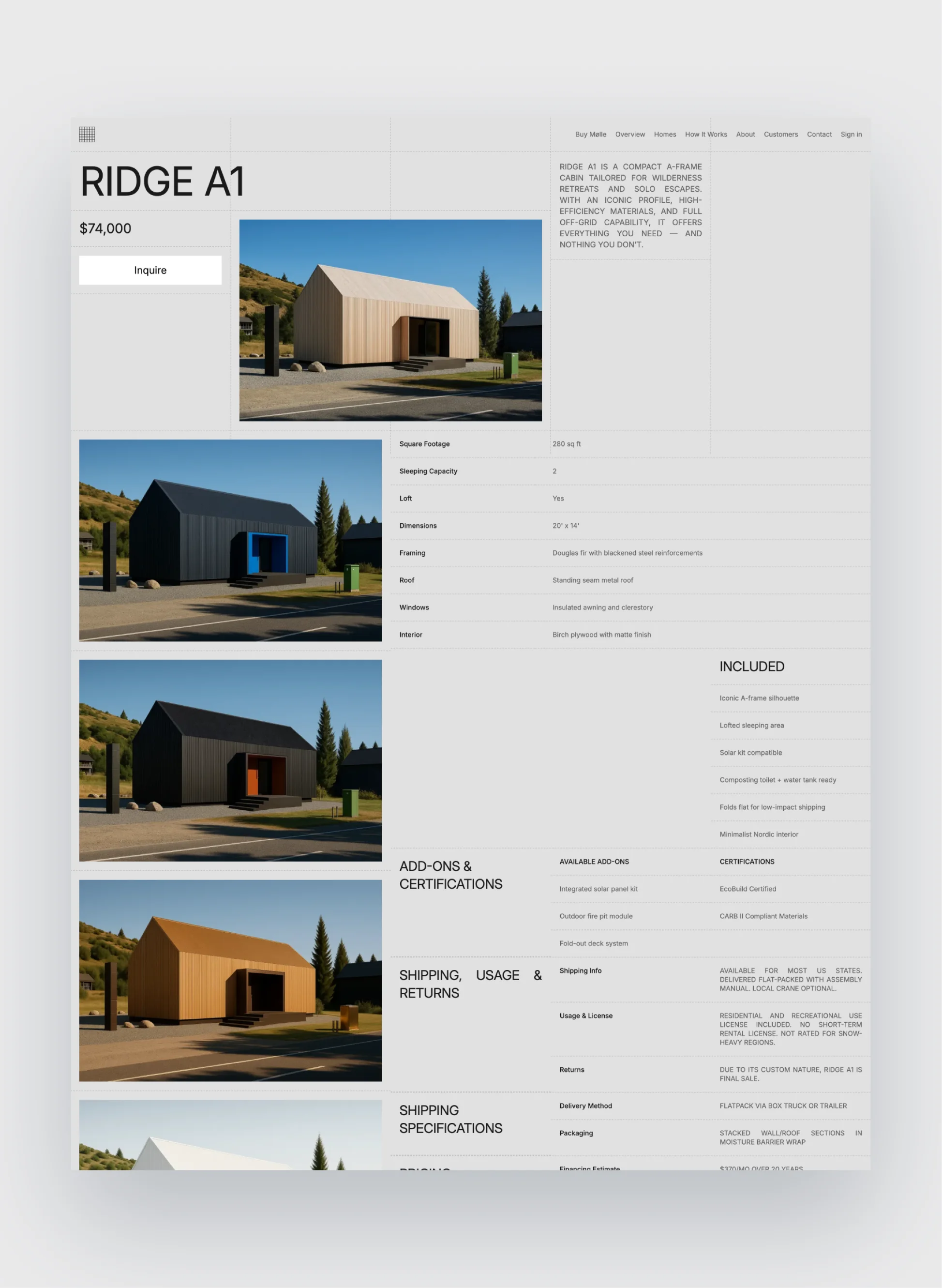 Mølle product detail page layout