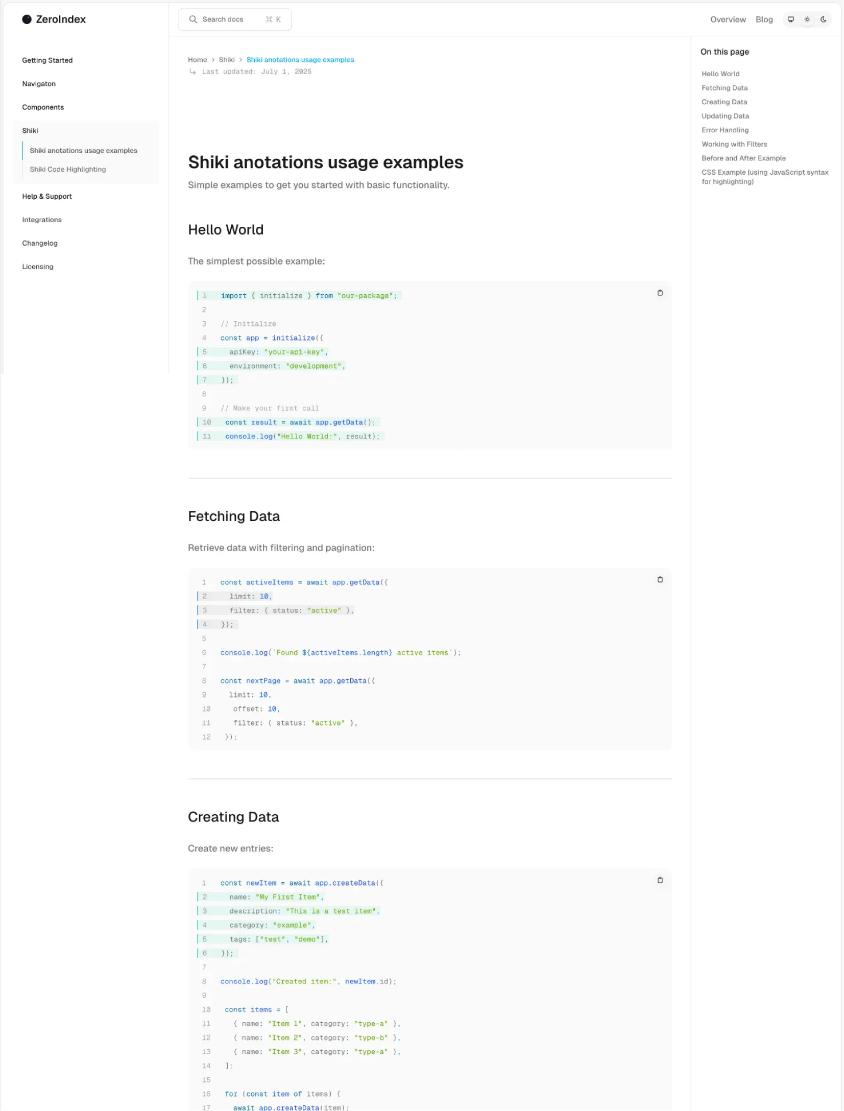 ZeroIndex page preview