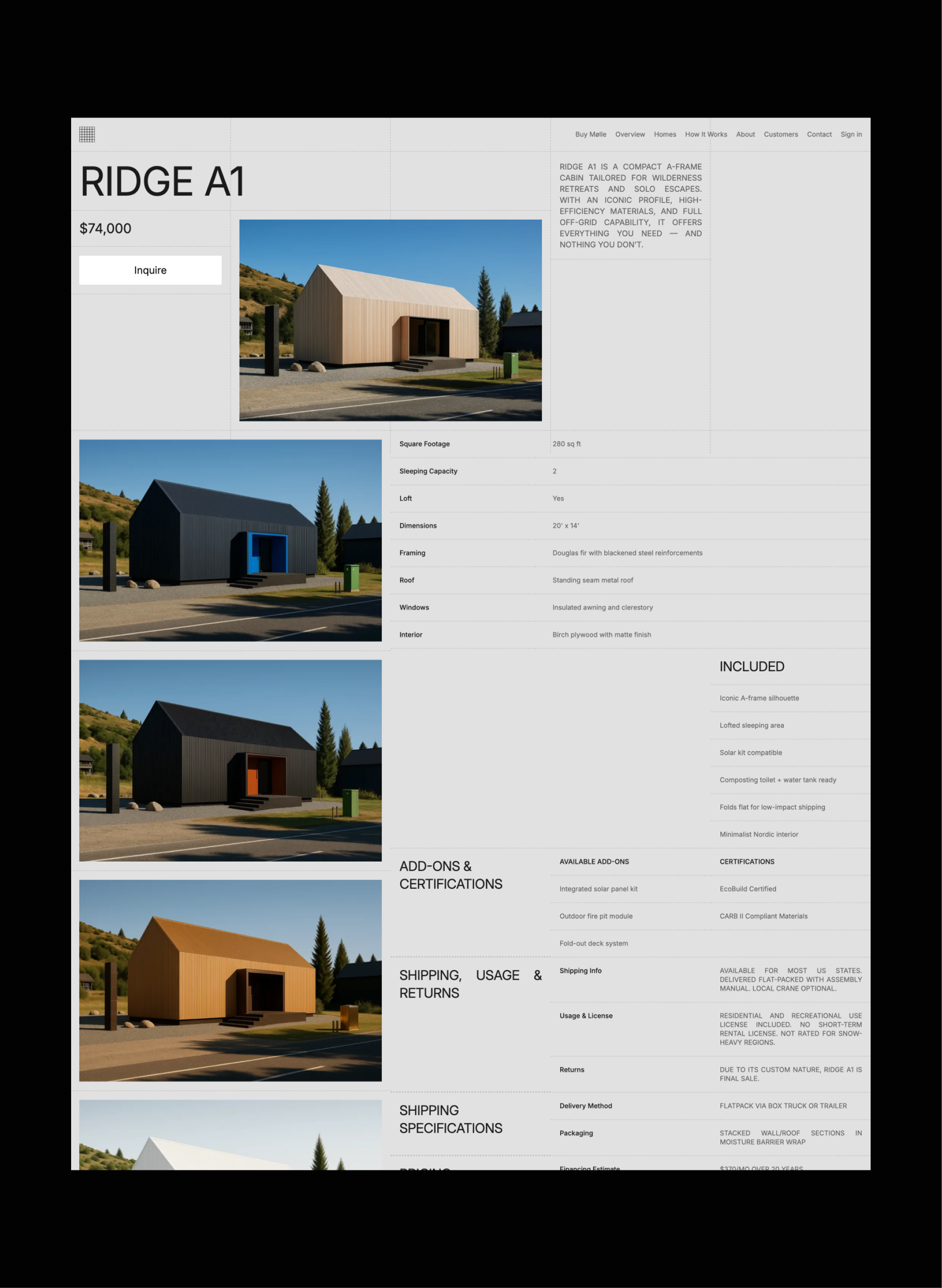 Mølle product detail page layout