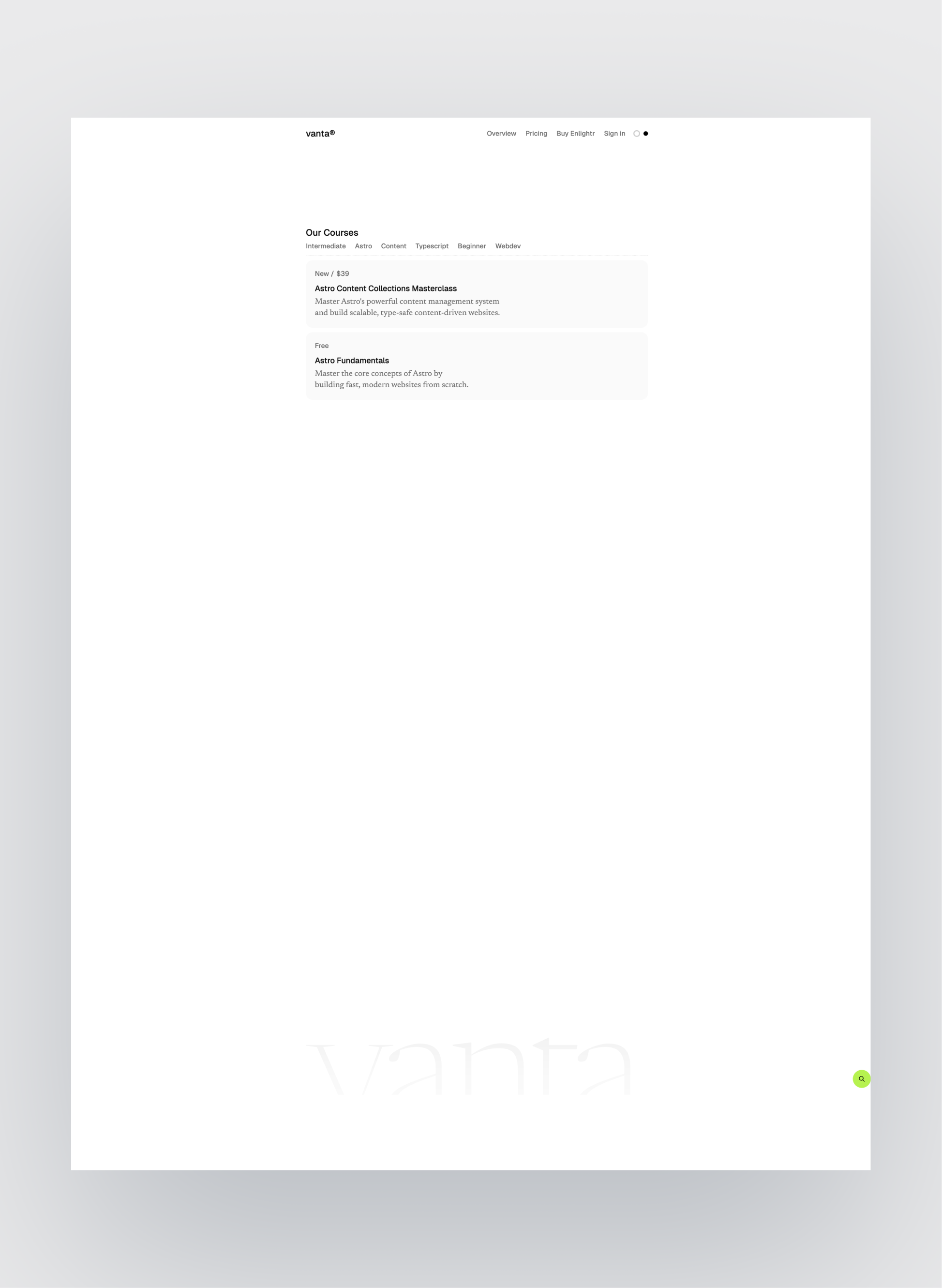 Vanta course listing layout