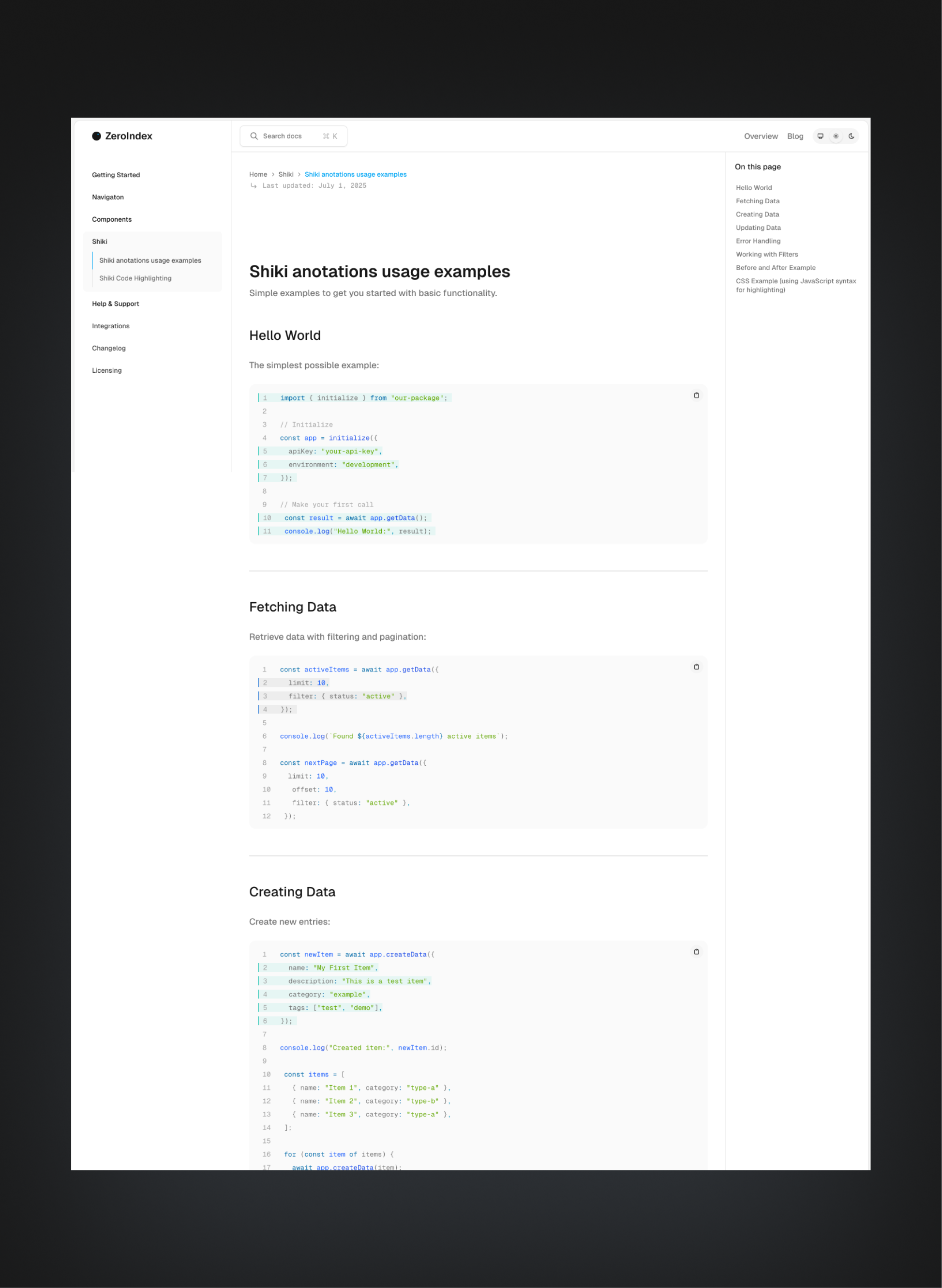 ZeroIndex page preview